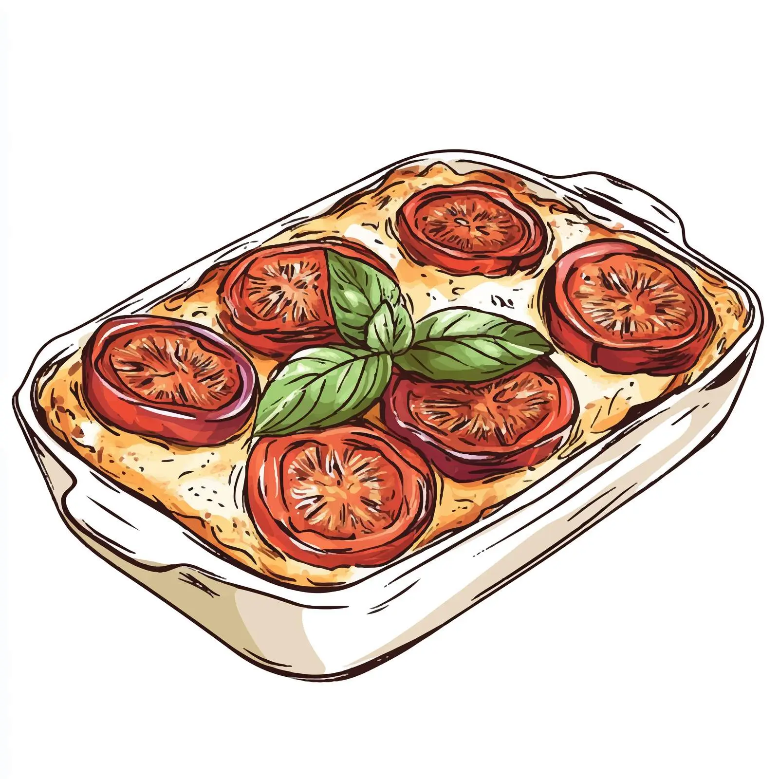 Hand-Drawn Eggplant Tomato Gratin Illustration — free download from Dotvec