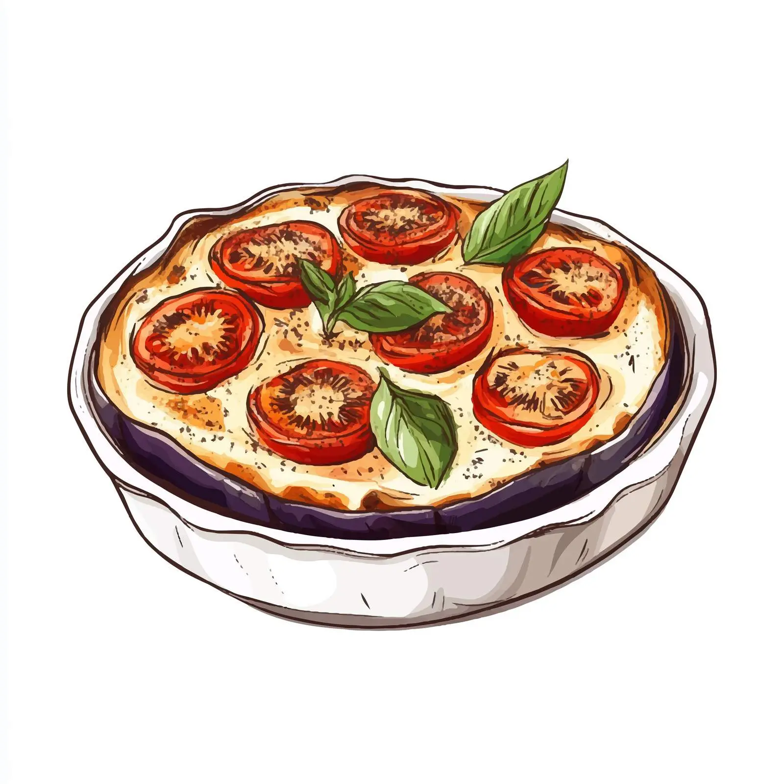 Hand-Drawn Eggplant Tomato Gratin Illustration — free download from Dotvec