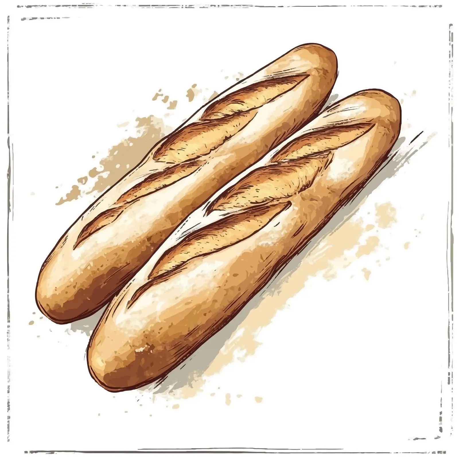 Hand-Drawn French Baguette Sketch on White Background — free download from Dotvec