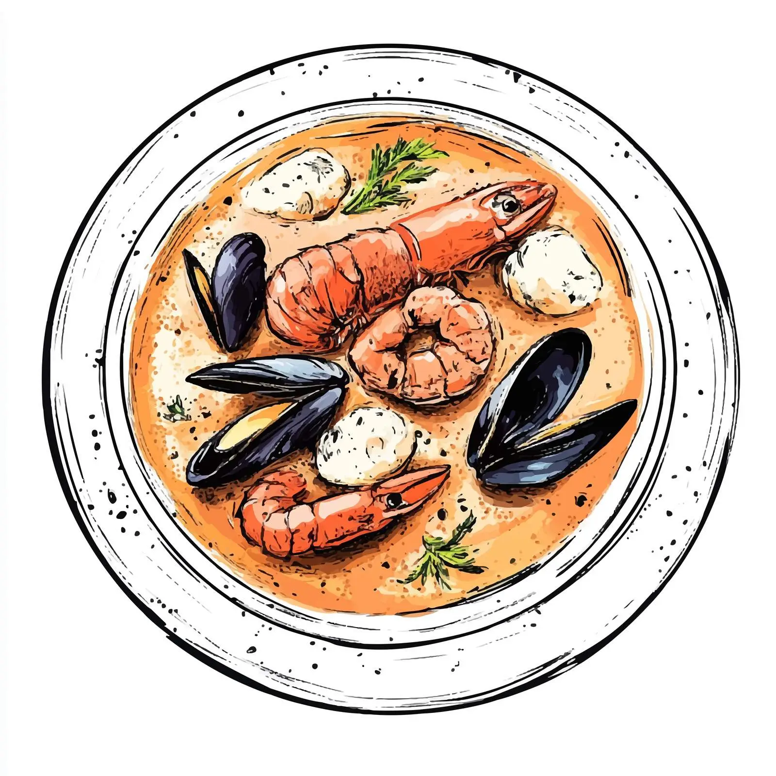 Hand-Drawn French Bouillabaisse Soup Illustration — free download from Dotvec