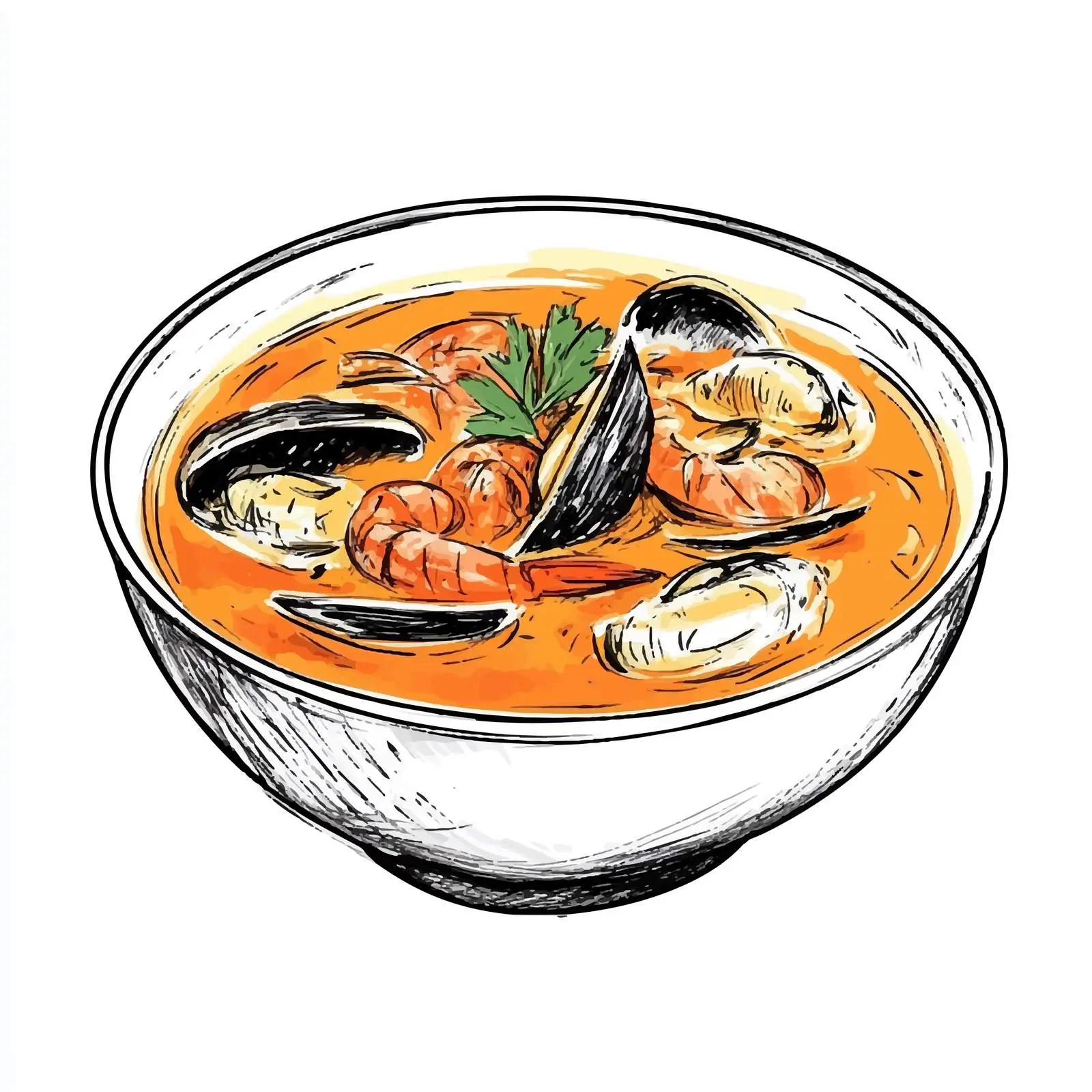 Hand-Drawn French Bouillabaisse Soup Illustration — free download from Dotvec