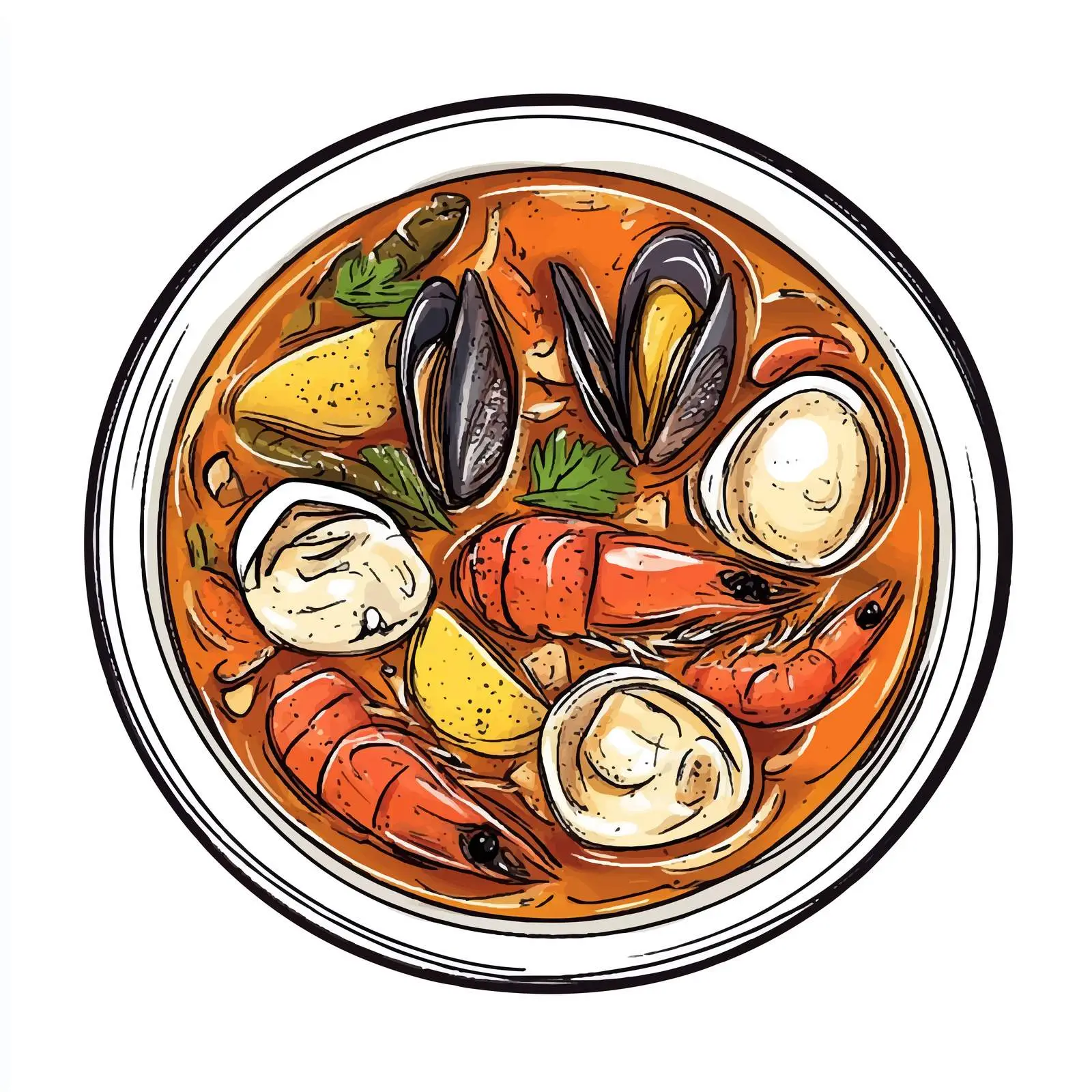Artistic Sketch of French Bouillabaisse Soup — free download from Dotvec