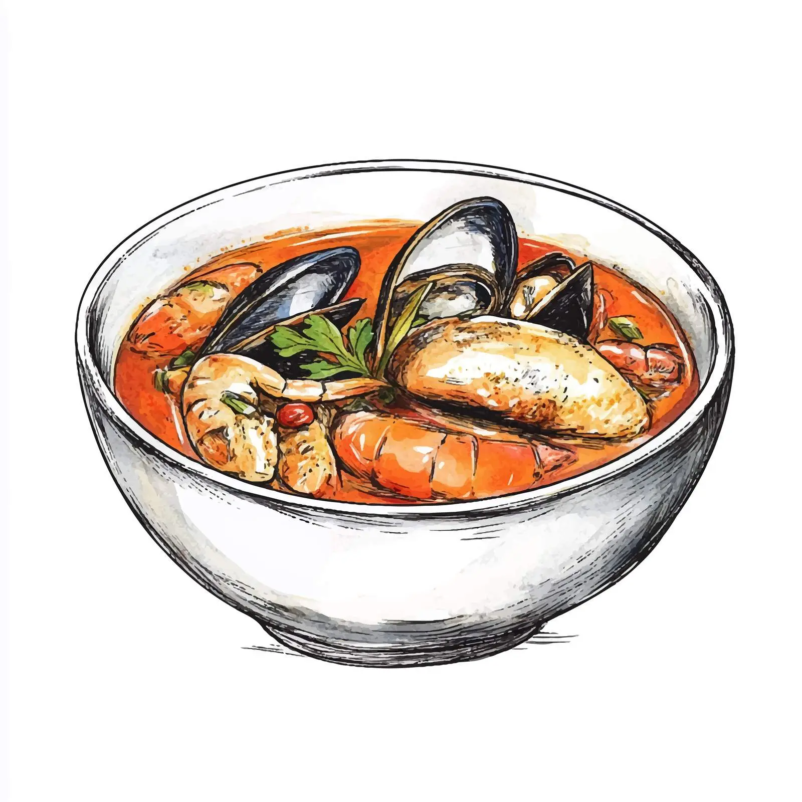 Hand-Drawn French Bouillabaisse Soup Illustration — free download from Dotvec