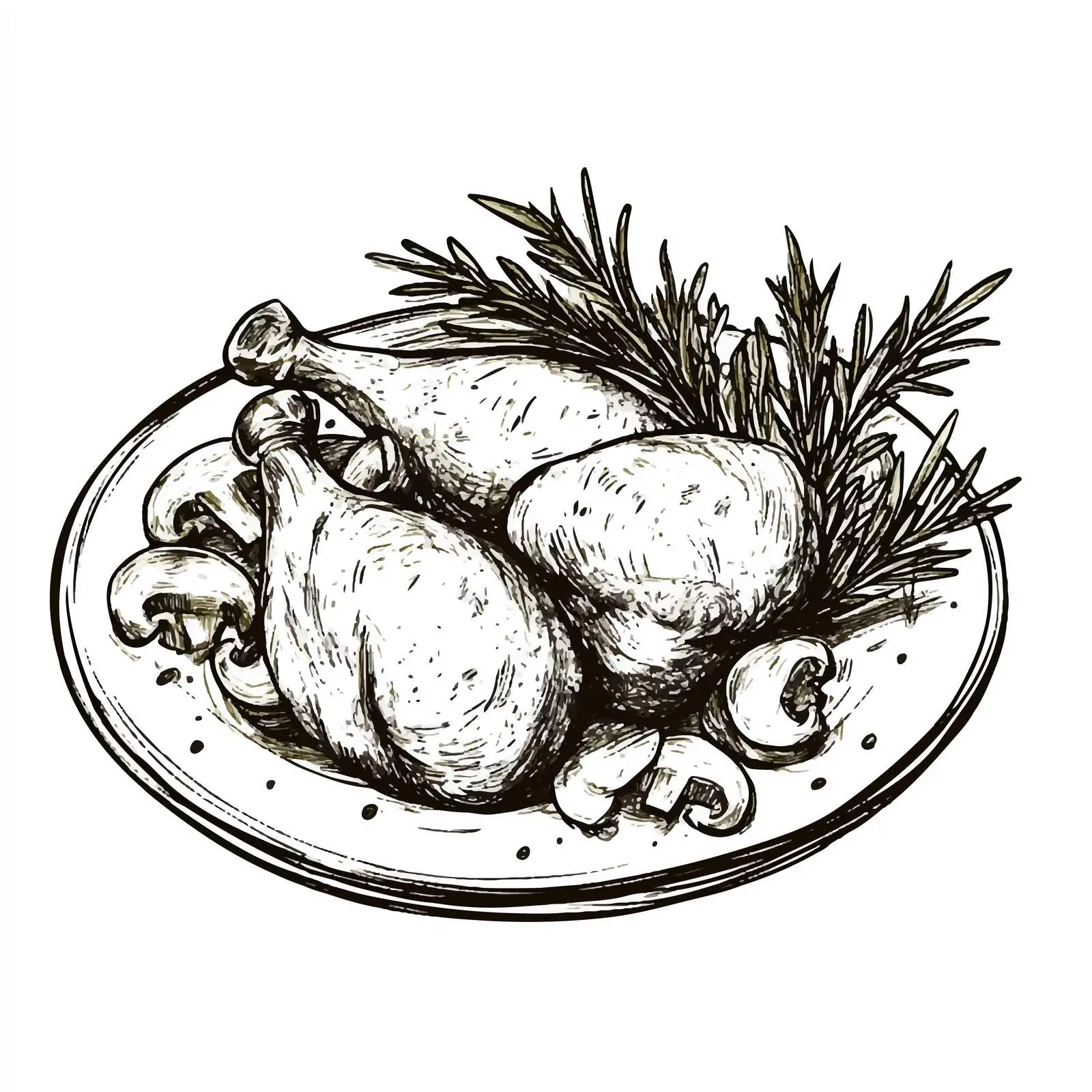 Hand-Drawn French Julienne Chicken and Mushroom — free download from Dotvec