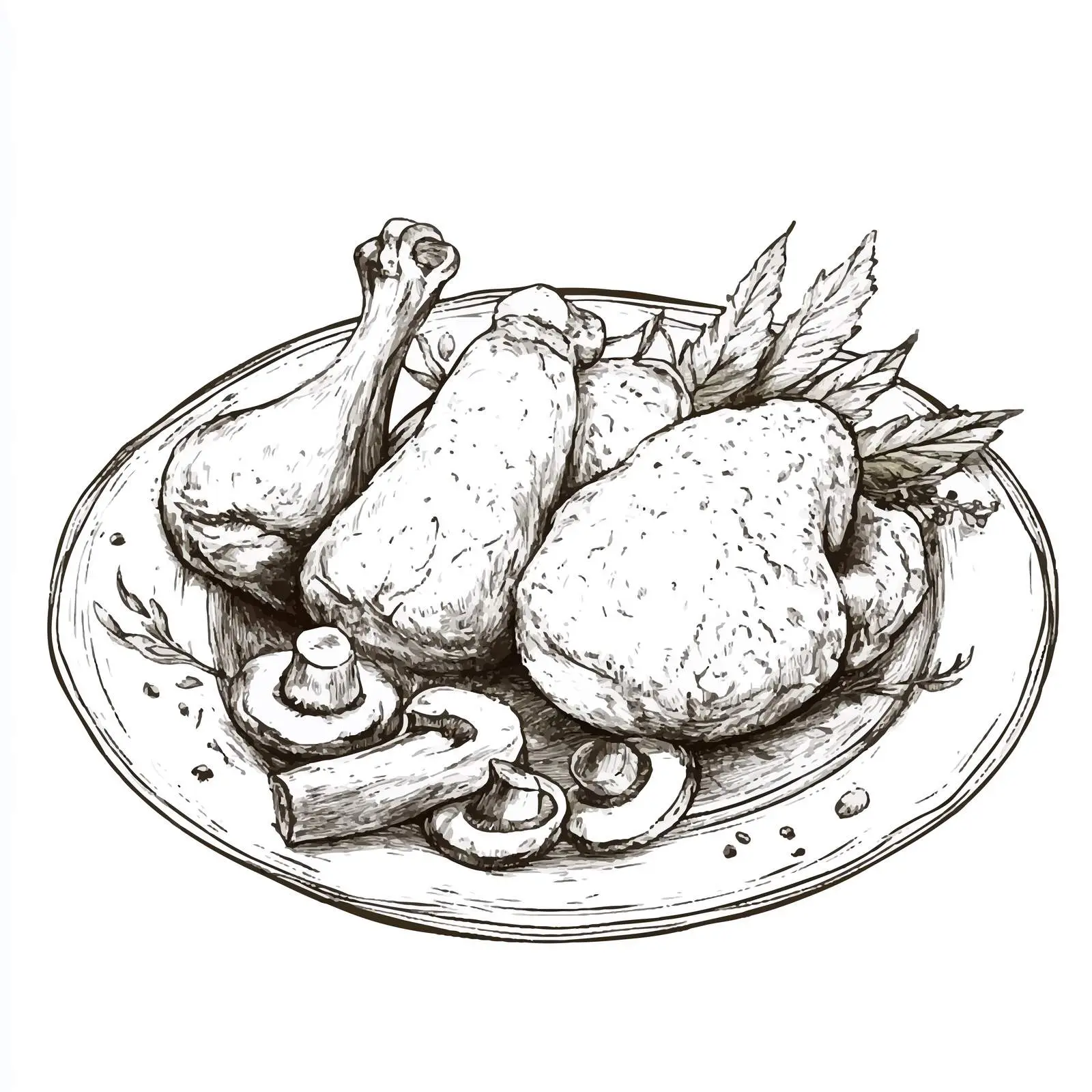 Hand Drawn French Julienne Chicken and Mushroom — free download from Dotvec