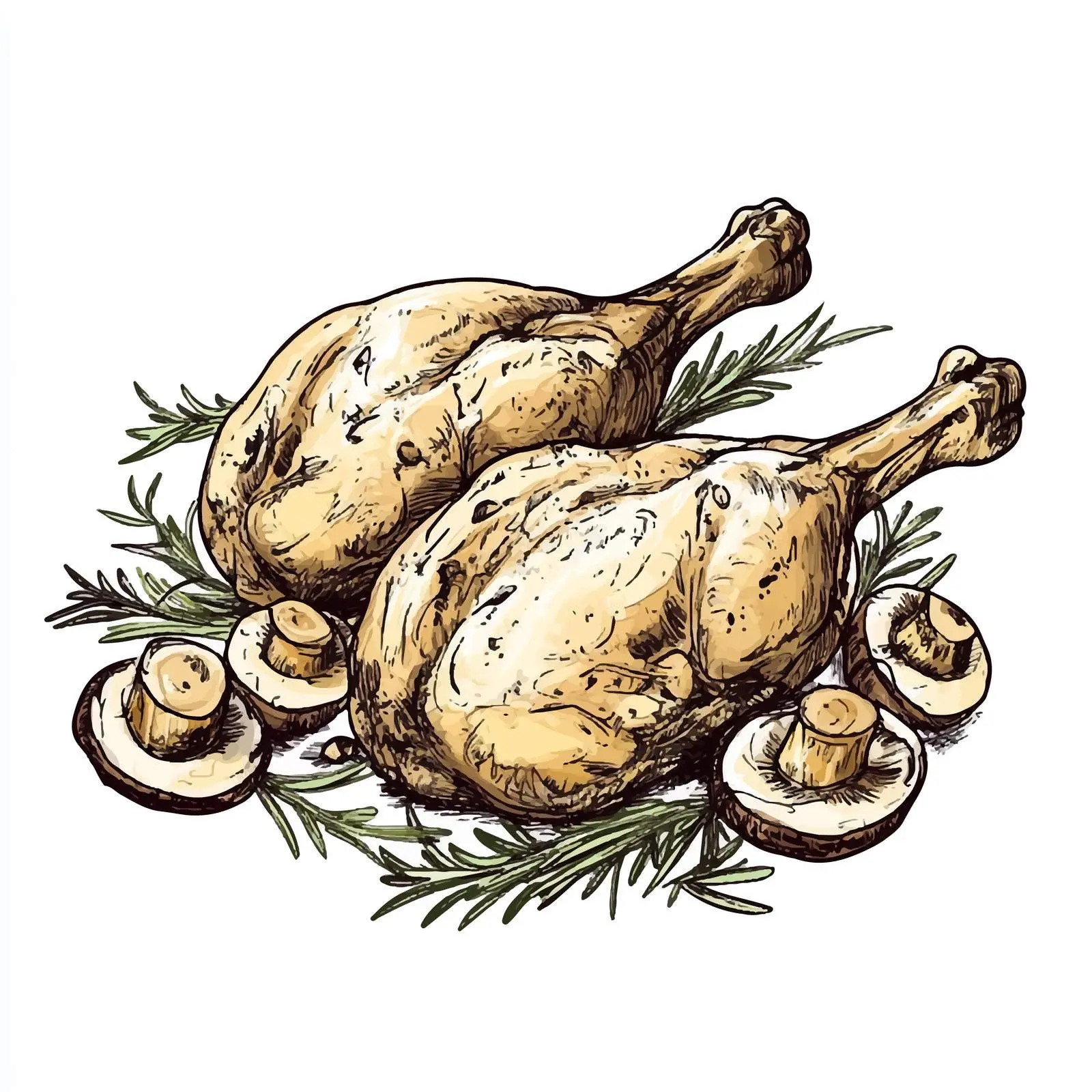 Hand-Drawn French Julienne Chicken and Mushroom Sketch — free download from Dotvec