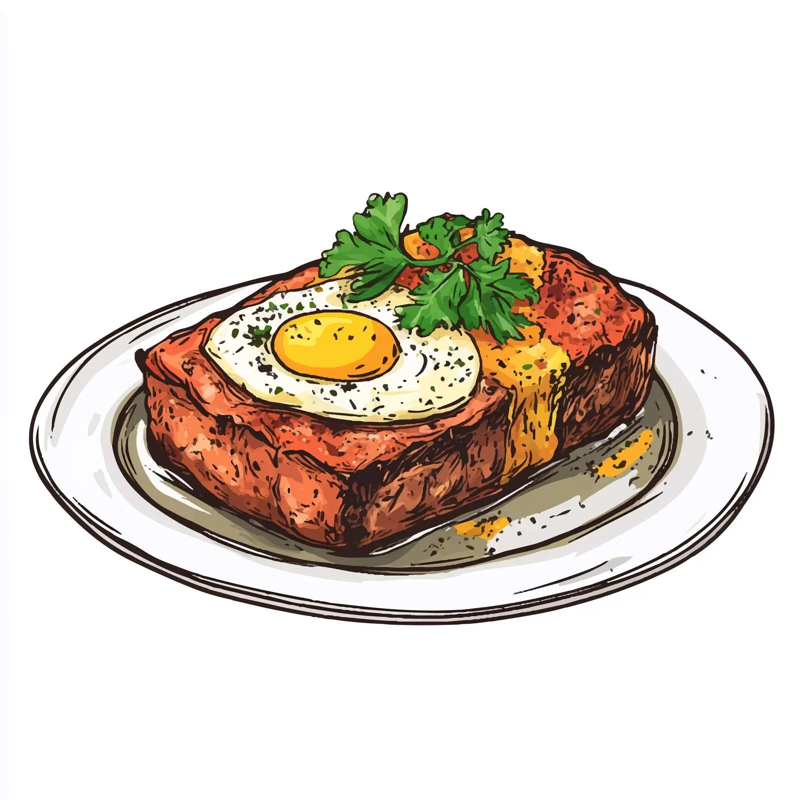Hand-Drawn German Meatloaf with Egg Illustration – free german cuisine image from Dotvec