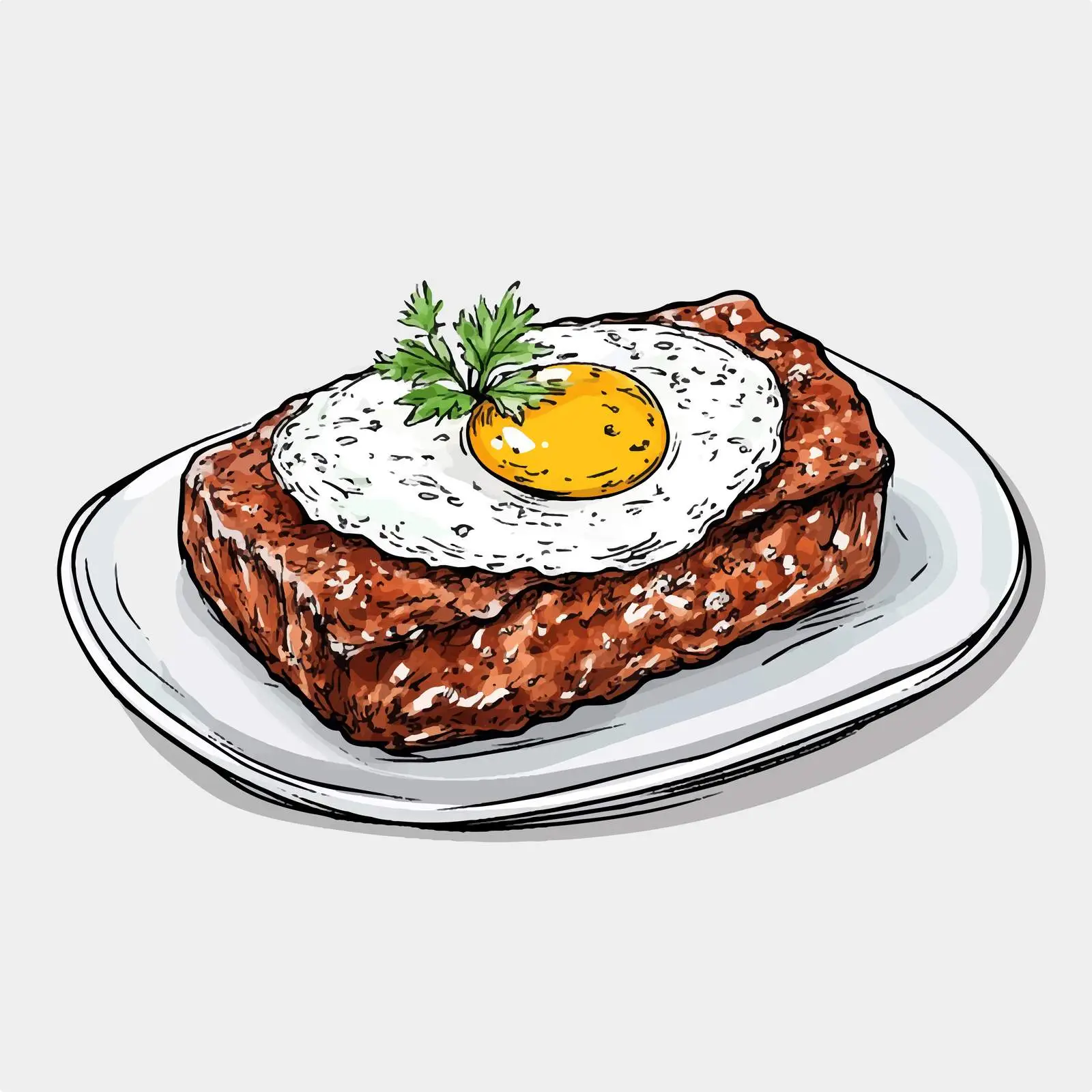 Hand-Drawn German Meatloaf with Egg Illustration – free german cuisine image from Dotvec