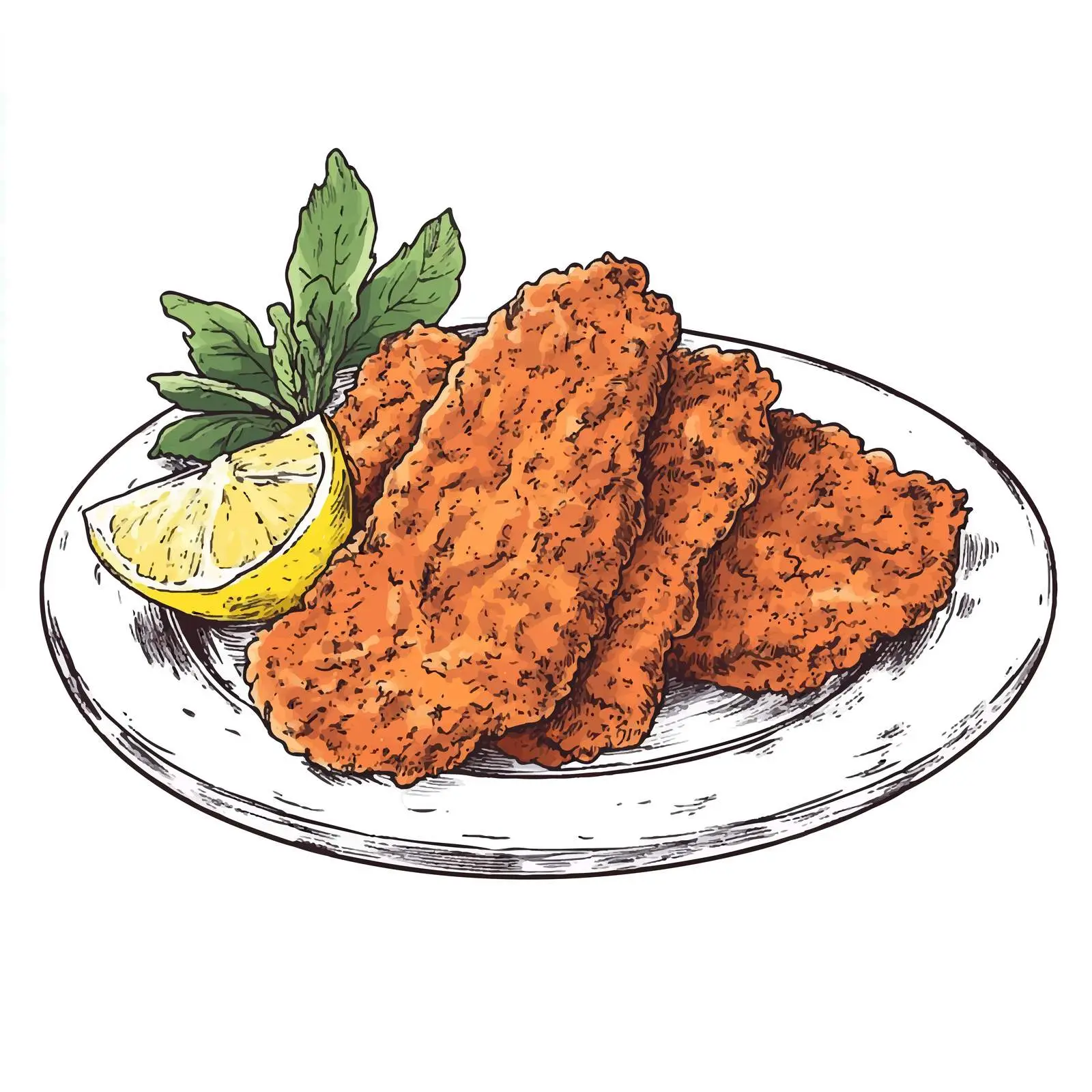 Hand-Drawn German Schnitzel with Lemon — free download from Dotvec