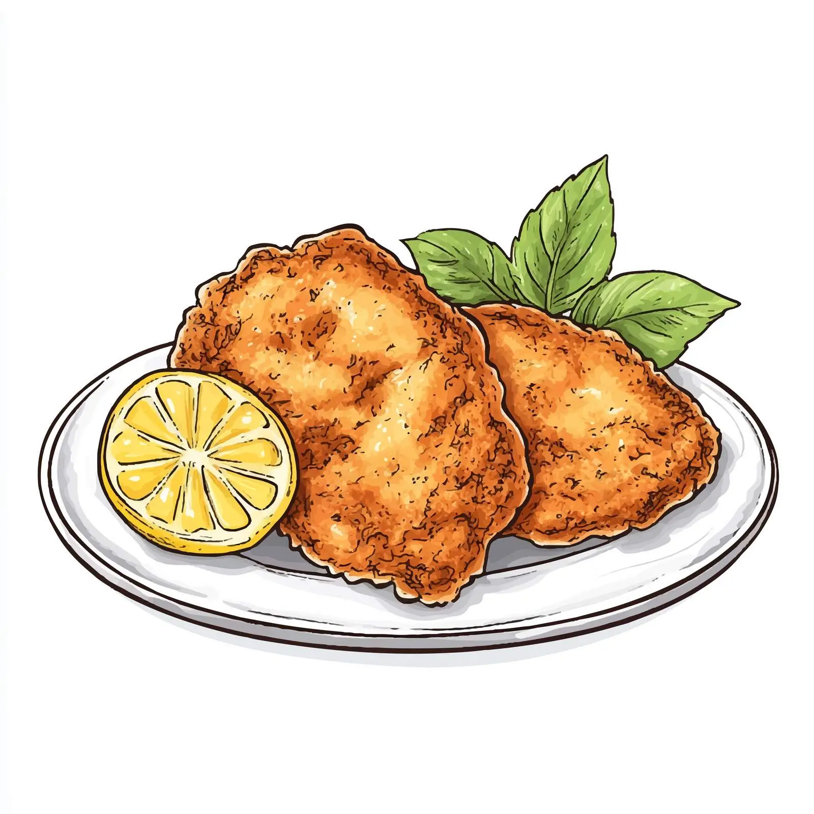 Hand-Drawn German Schnitzel with Lemon Illustration – free german cuisine image from Dotvec