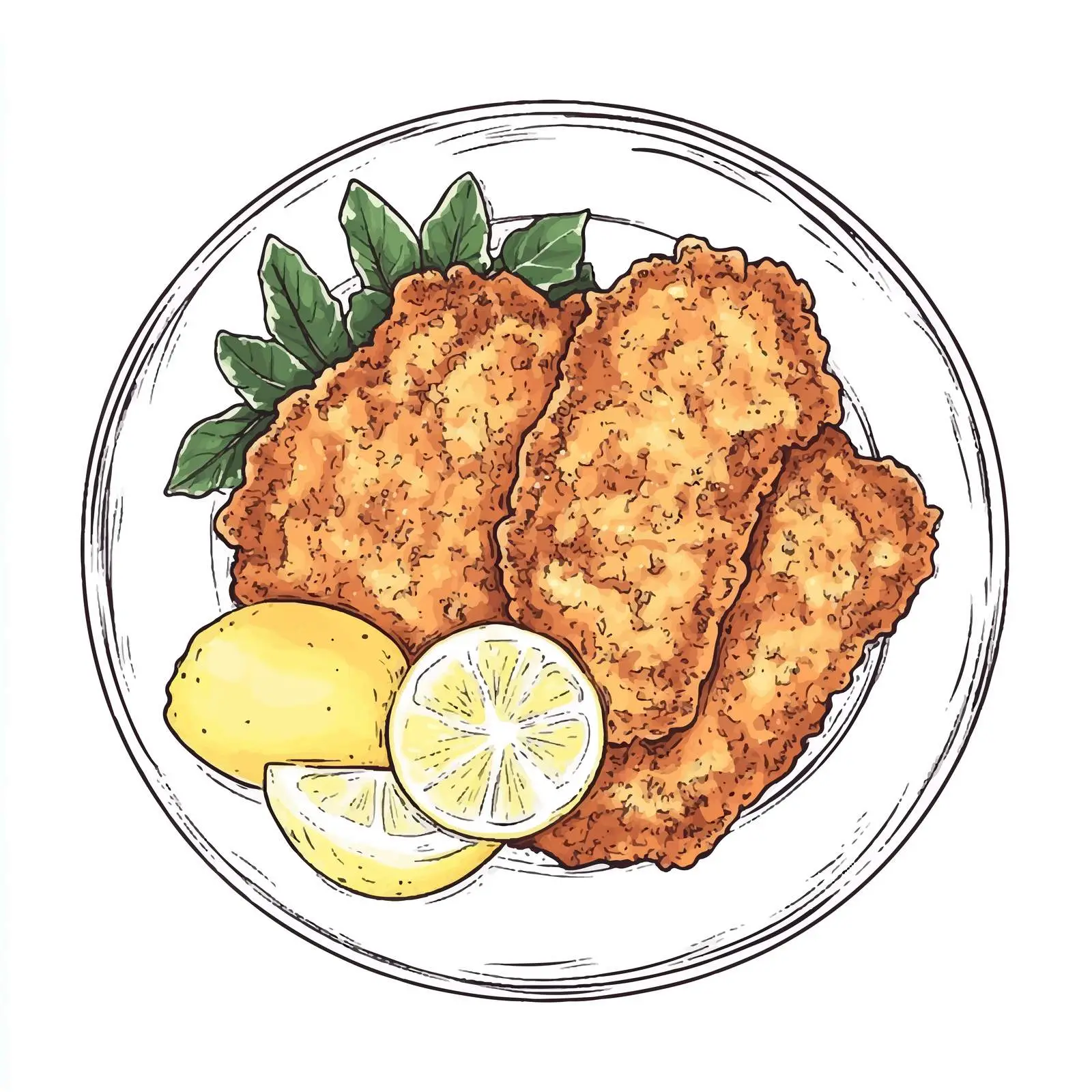 Hand Drawn German Schnitzel Illustration with Lemon — free download from Dotvec