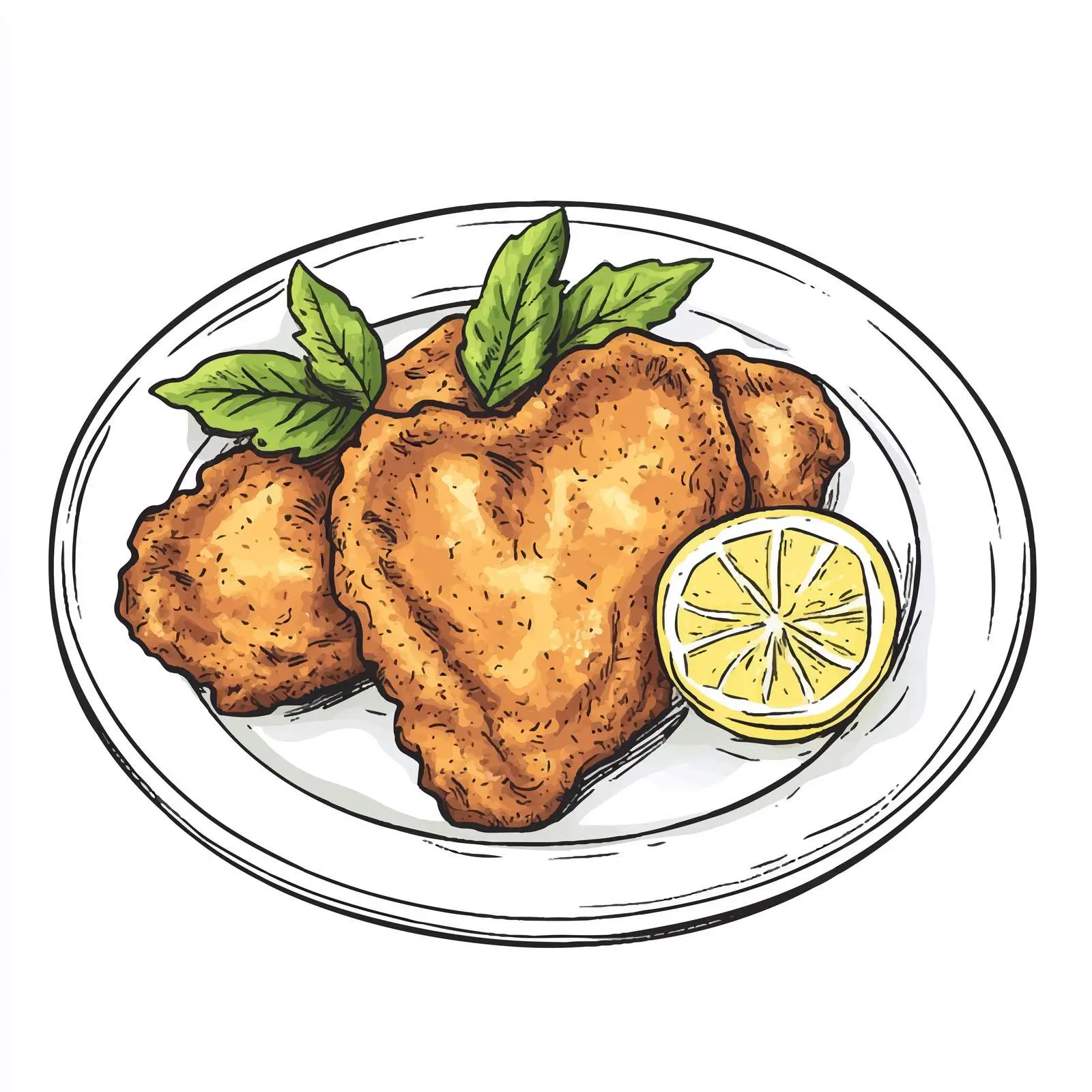 Hand-Drawn German Schnitzel with Lemon Sketch – free german cuisine image from Dotvec