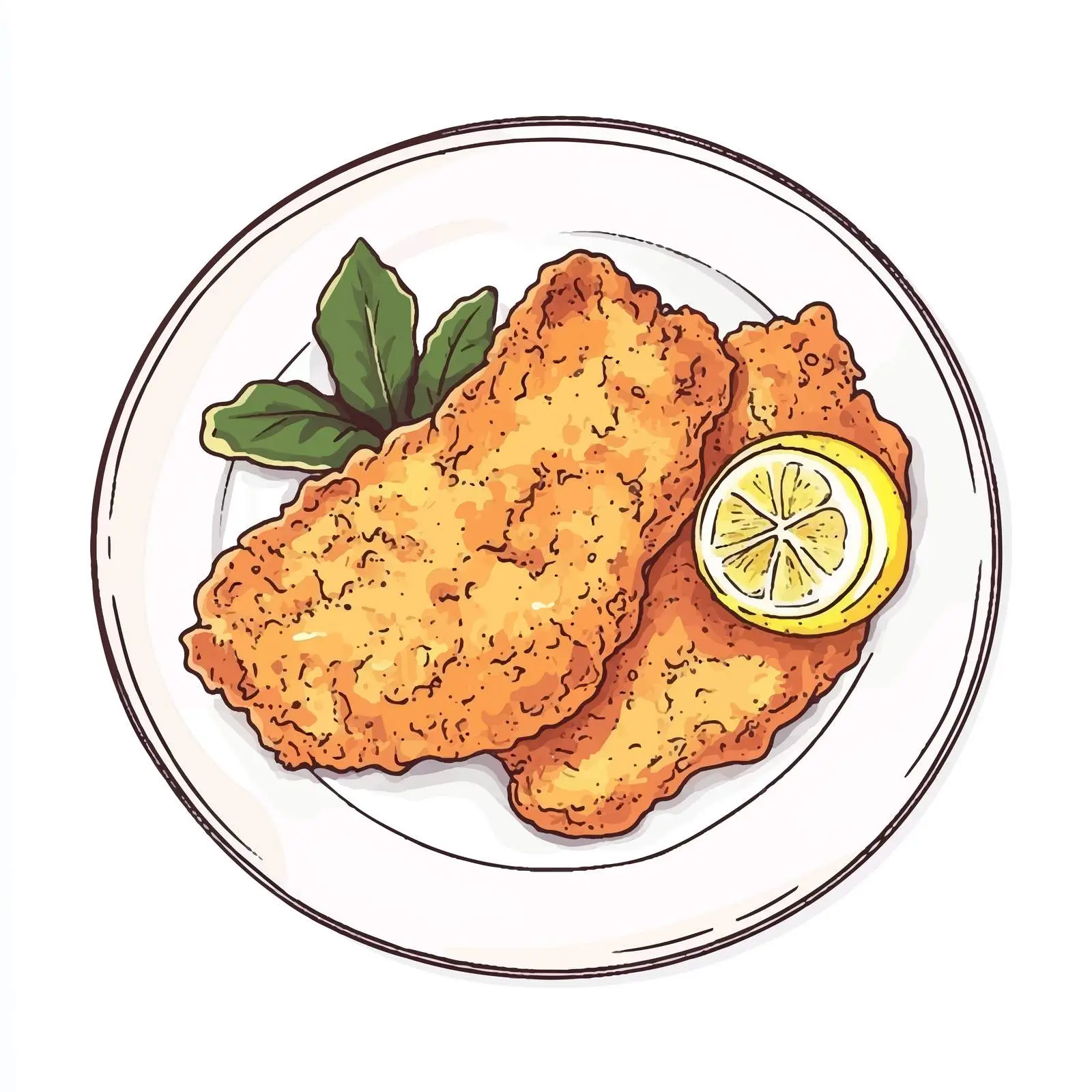 Hand-Drawn German Schnitzel with Lemon Illustration – free german cuisine image from Dotvec