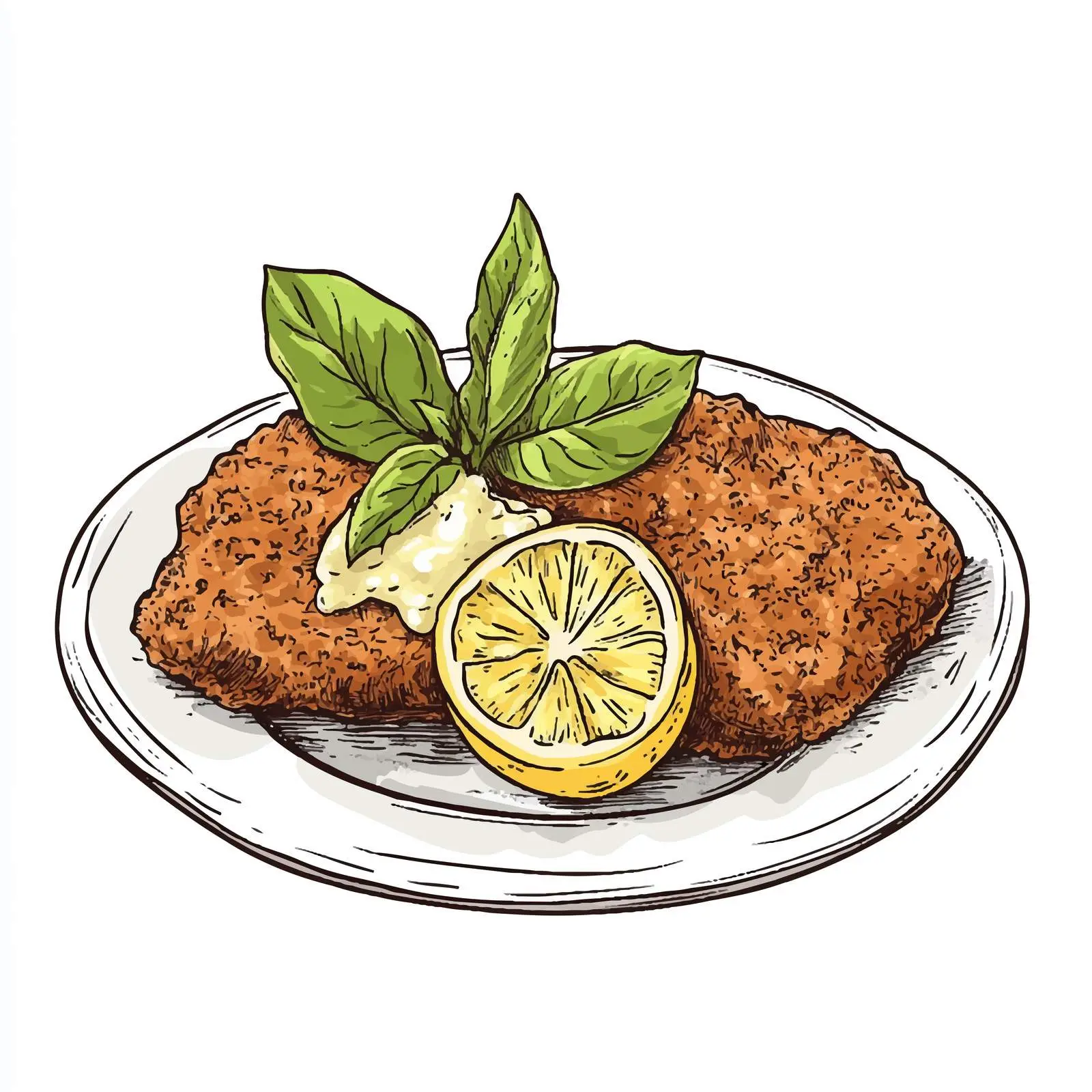 Hand Drawn German Schnitzel Sketch with Lemon – free german cuisine image from Dotvec