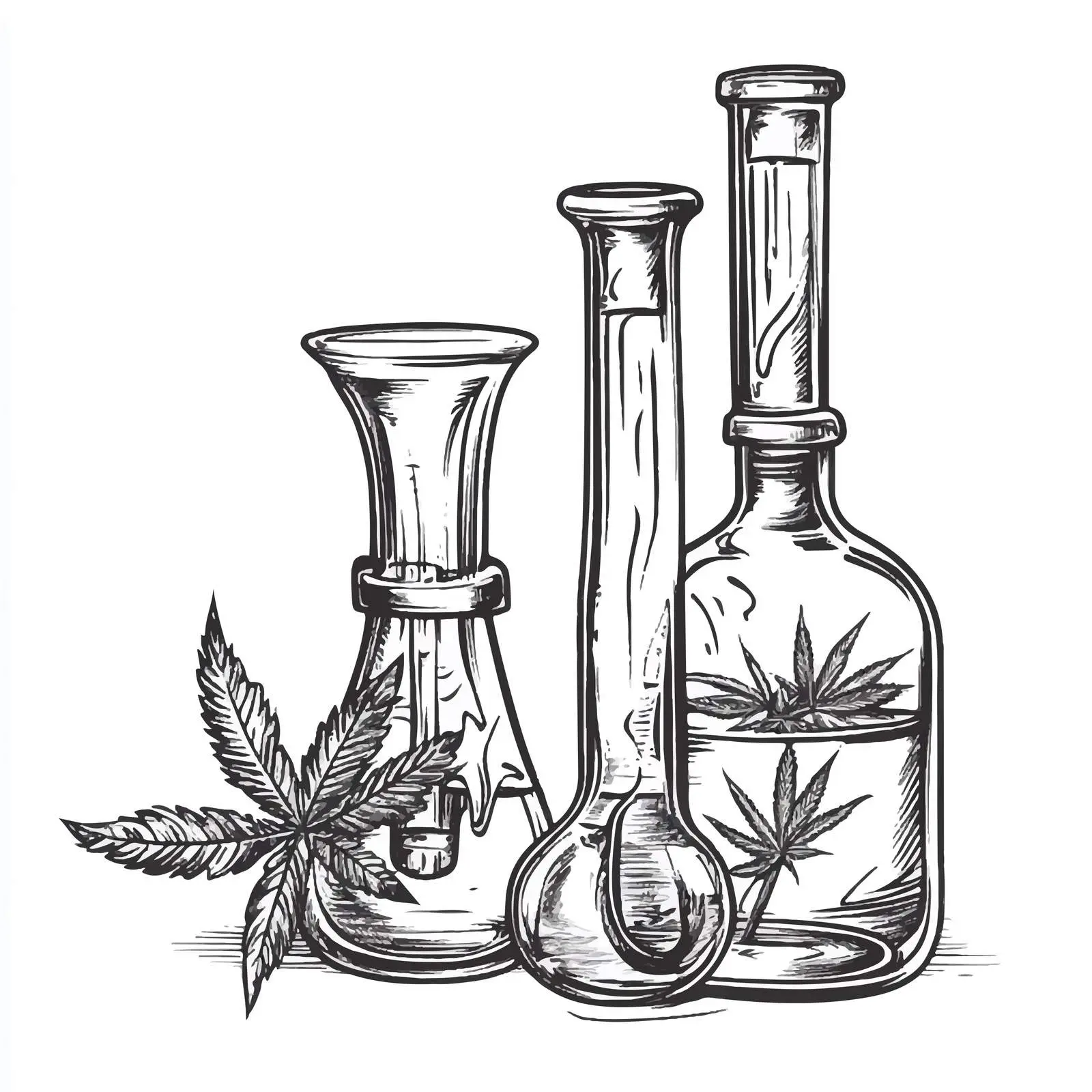 Hand-Drawn Glass Bongs for Smoking – free sketch illustration image from Dotvec