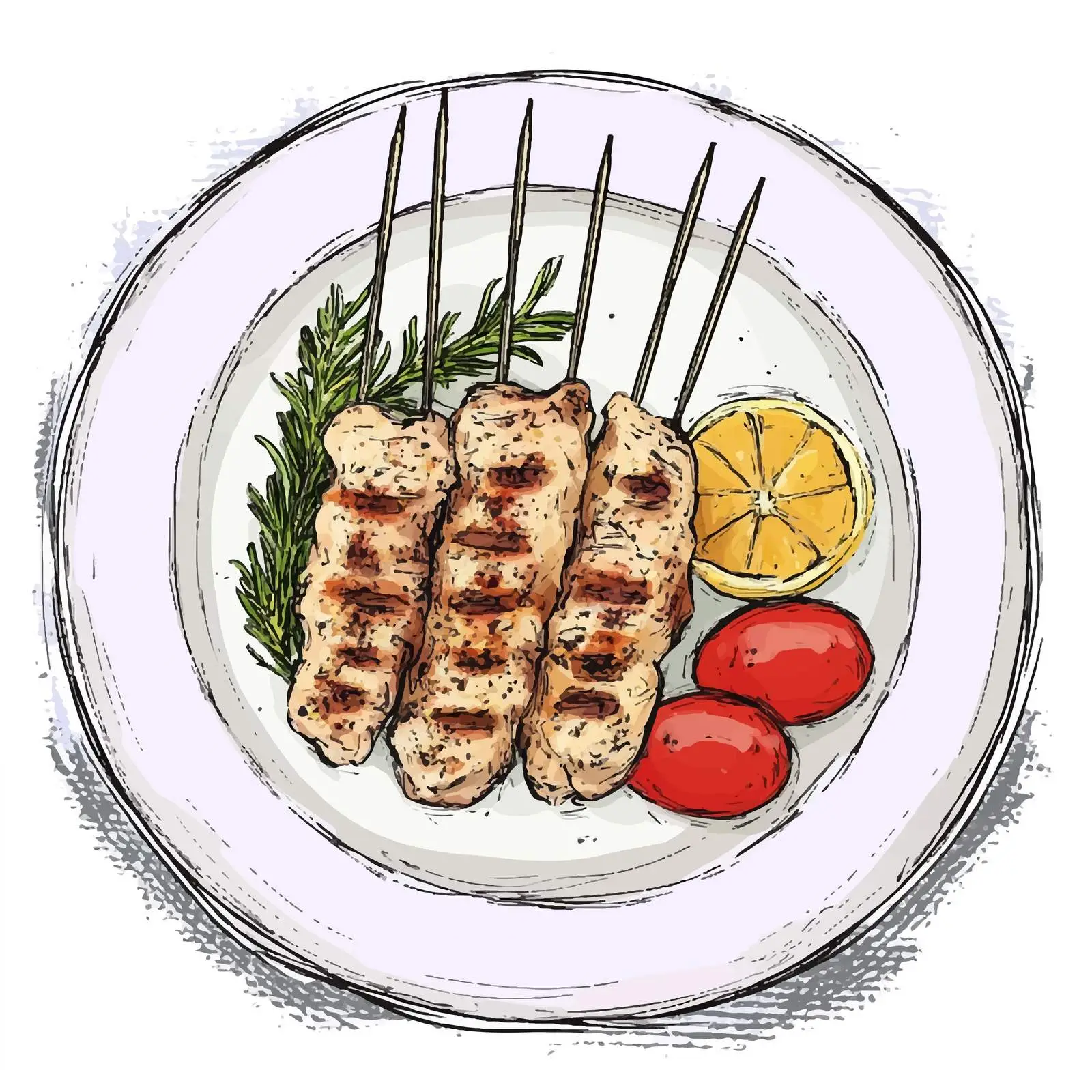 Hand-Drawn Greek Chicken Souvlaki Vector Art — free download from Dotvec