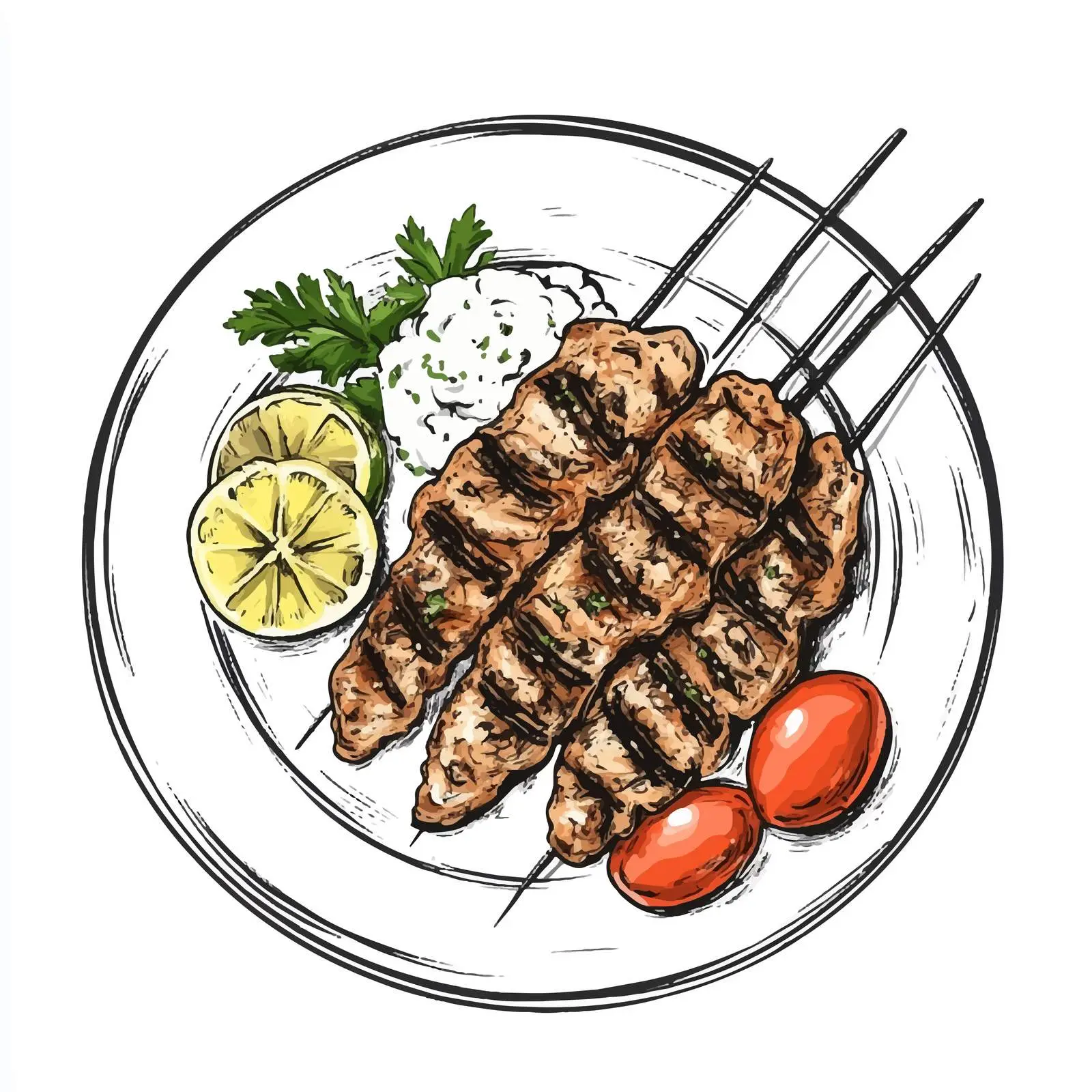Hand-Drawn Greek Chicken Souvlaki Sketch — free download from Dotvec