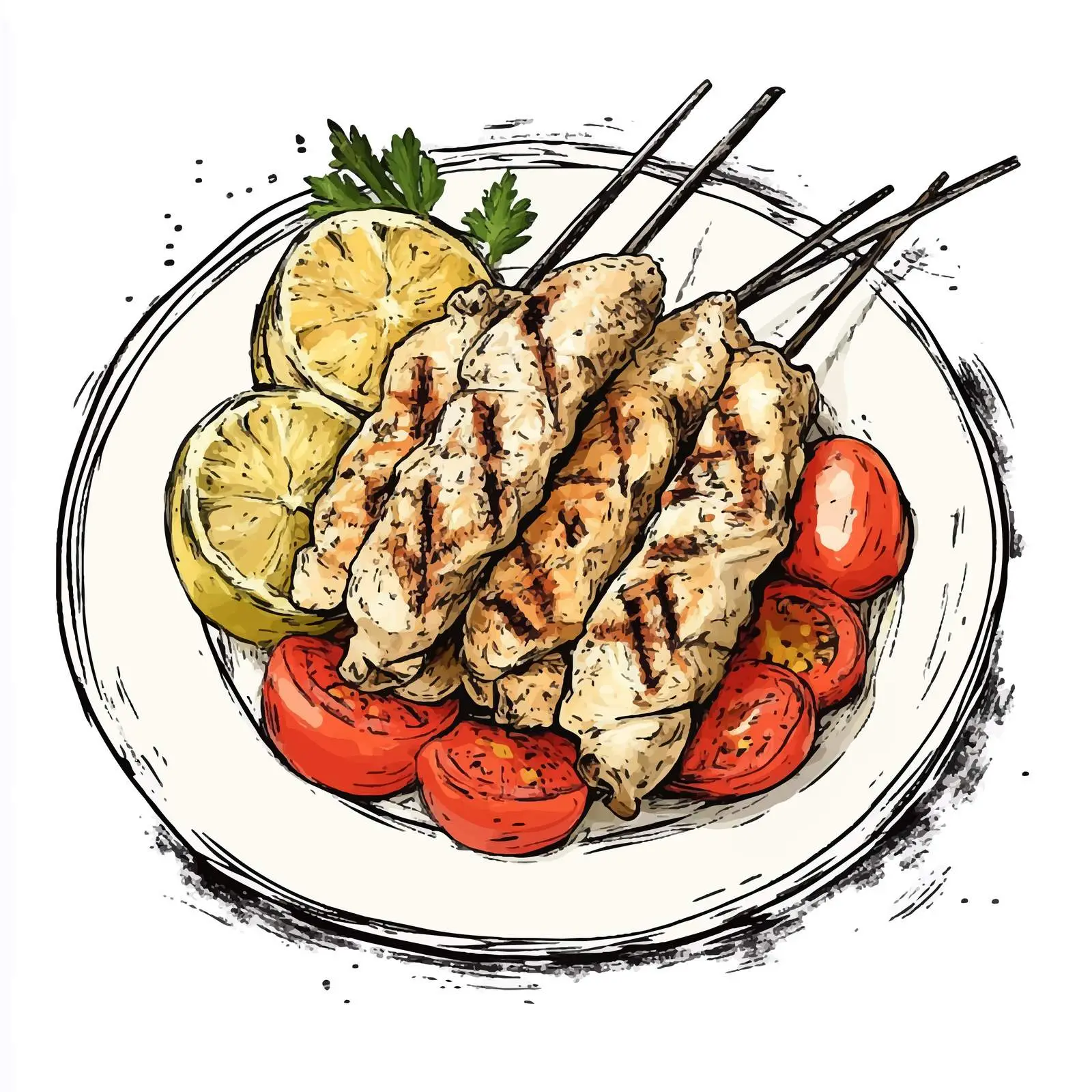 Hand Drawn Greek Chicken Souvlaki Illustration – free greece image from Dotvec