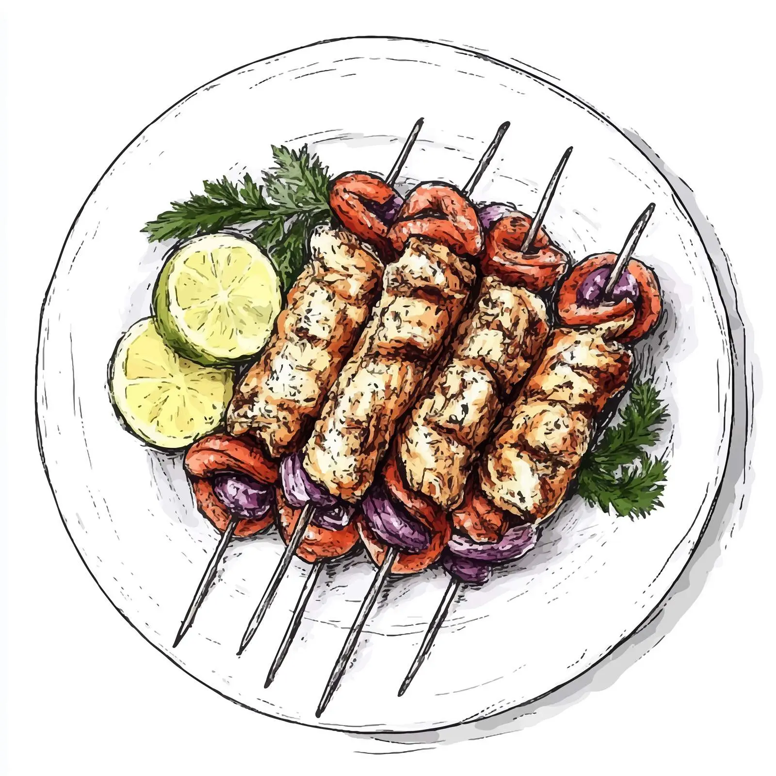 Hand-Drawn Greek Chicken Souvlaki Illustration — free download from Dotvec