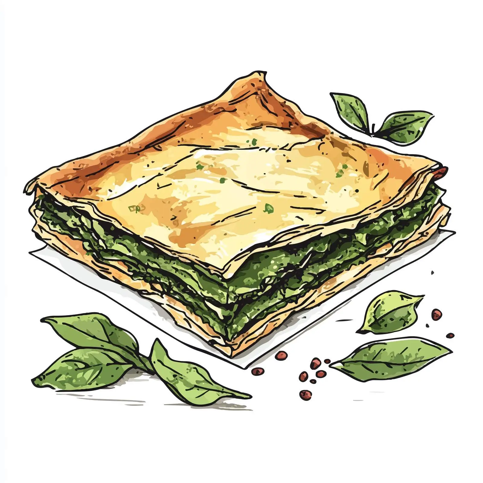 Hand-Drawn Greek Spanakopita and Pastries Illustration — free download from Dotvec