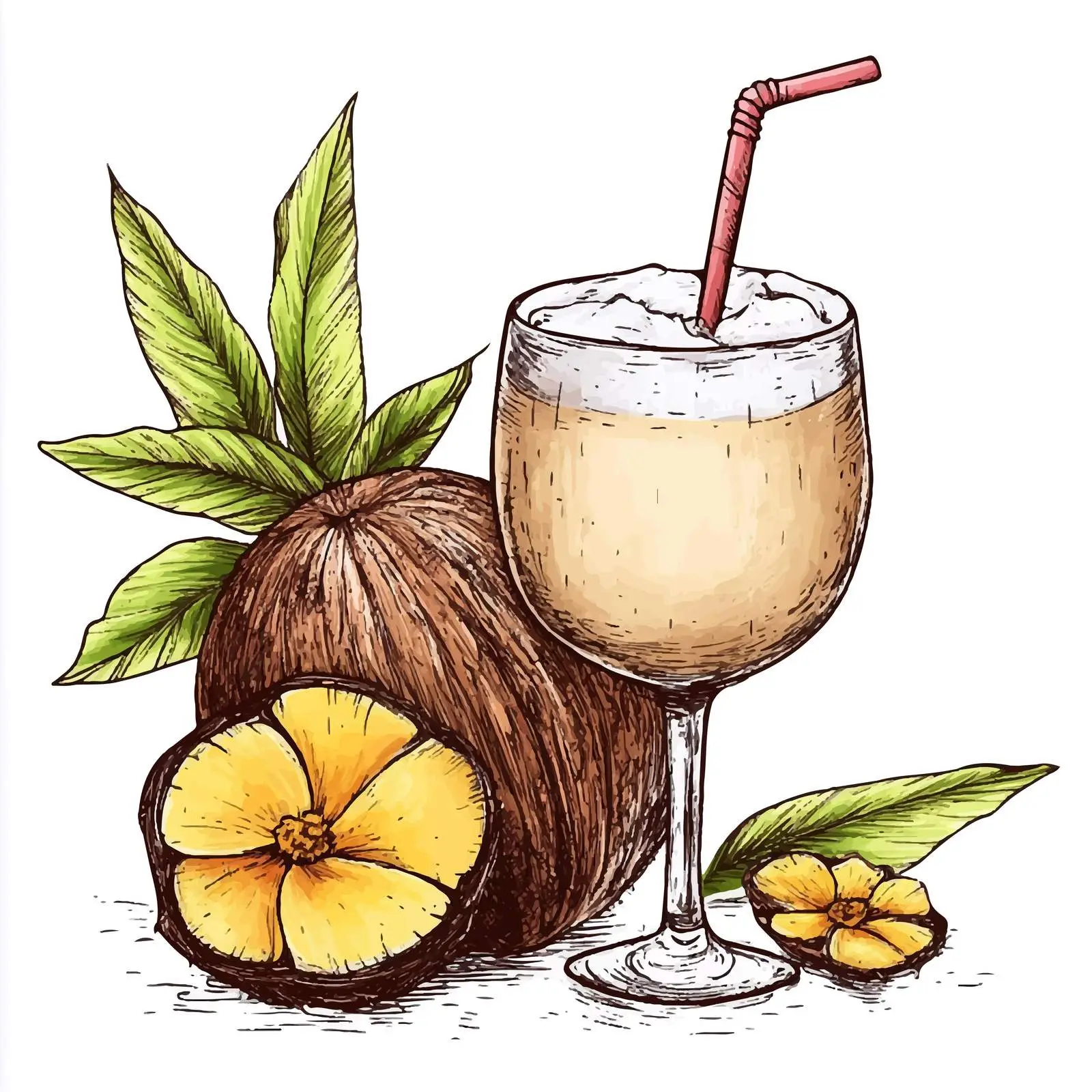 Hawaii Cocktail in Coconut Vector Sketch — free download from Dotvec