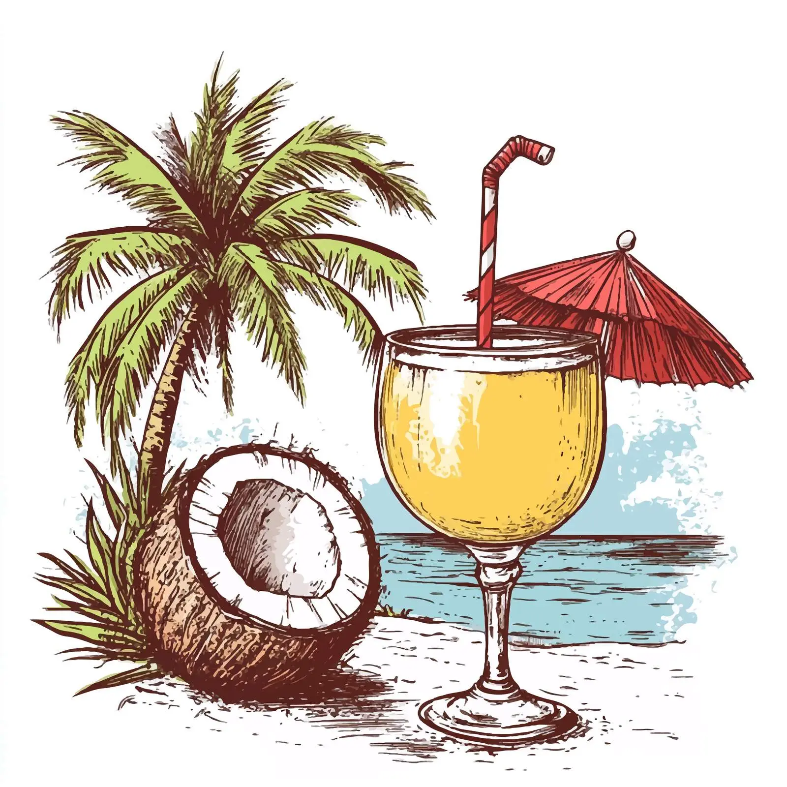 Hand-Drawn Hawaii Cocktail in Coconut — free download from Dotvec