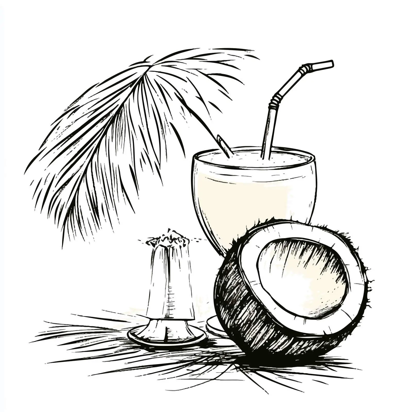 Hawaiian Cocktail in Coconut Sketch — free download from Dotvec