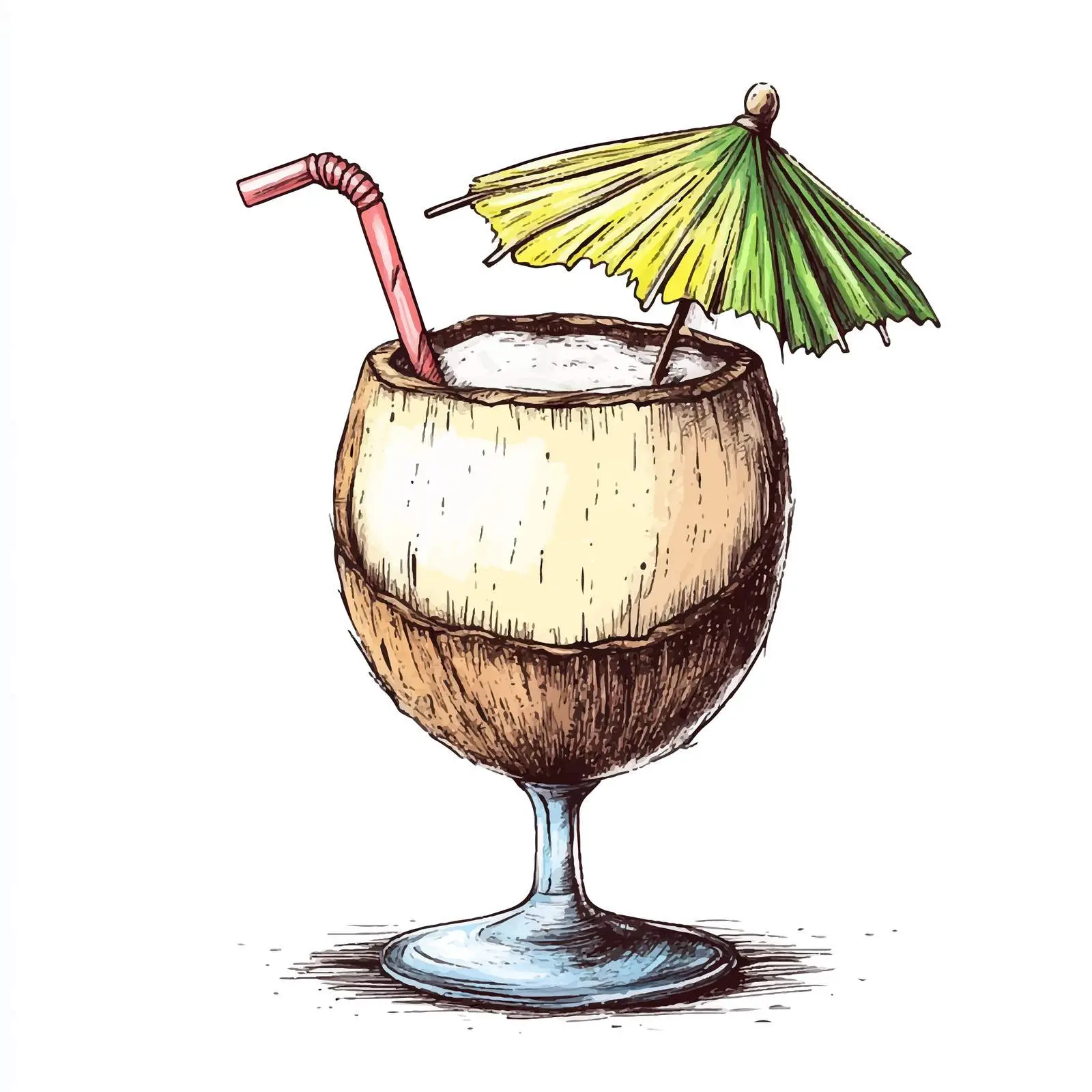 Hawaii Cocktail in Coconut Hand-Drawn Vector — free download from Dotvec