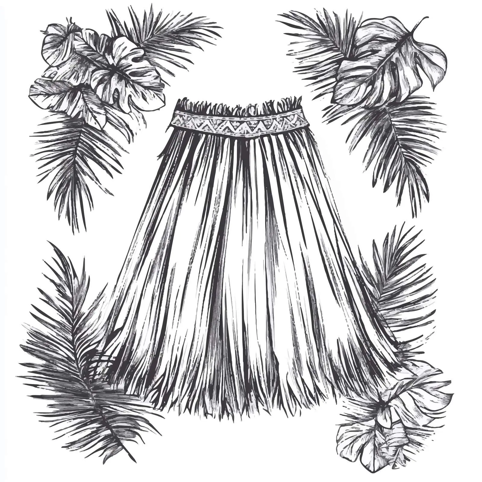 Hawaiian Party Hula Skirt and Maple Leaves Design — free download from Dotvec