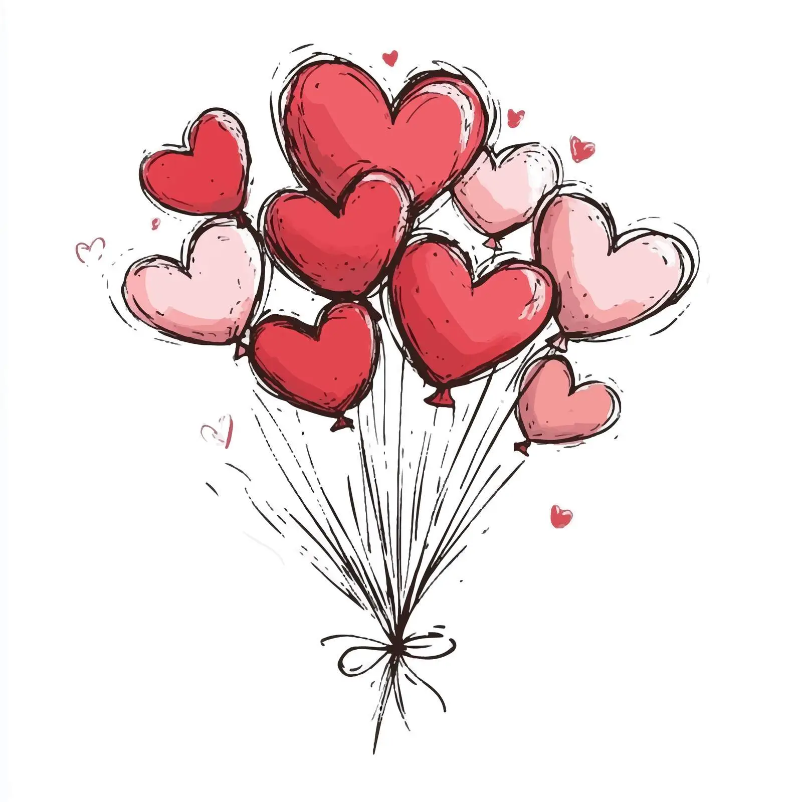Hand-Drawn Heart Balloons on White Background — free download from Dotvec