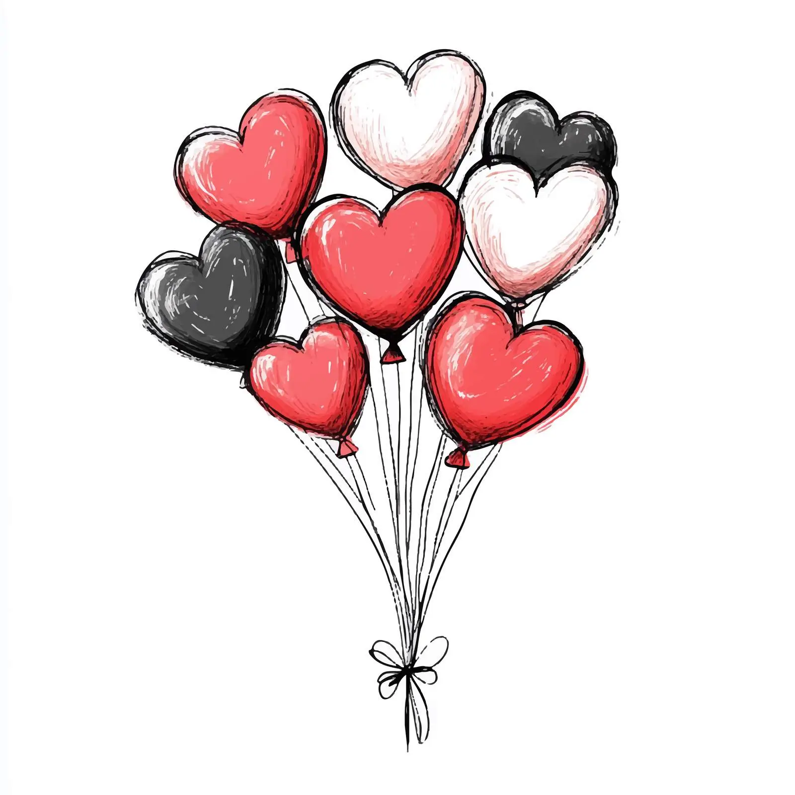 Hand-Drawn Heart Balloons Sketch on White Background — free download from Dotvec