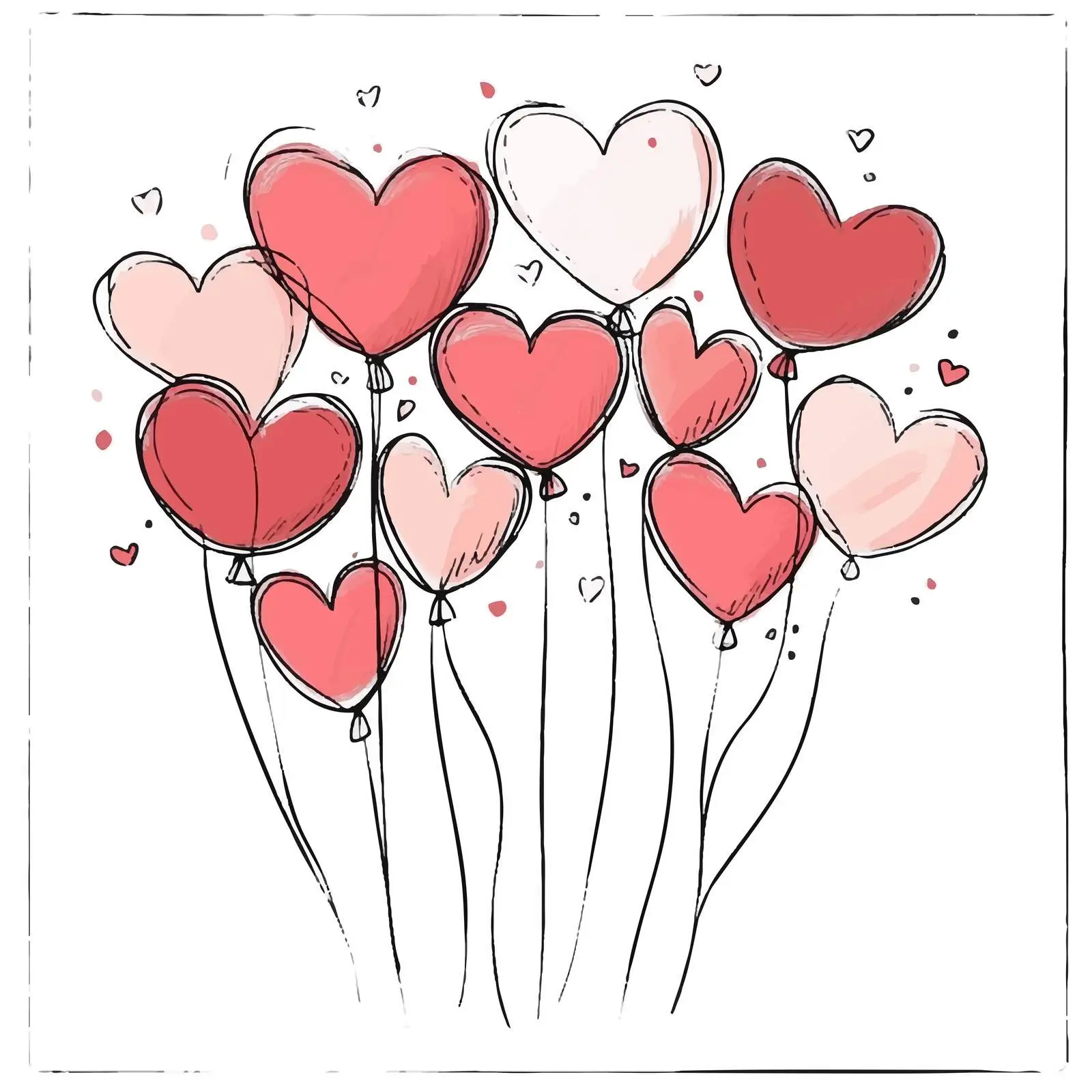 Hand-Drawn Heart Balloons on White Background — free download from Dotvec