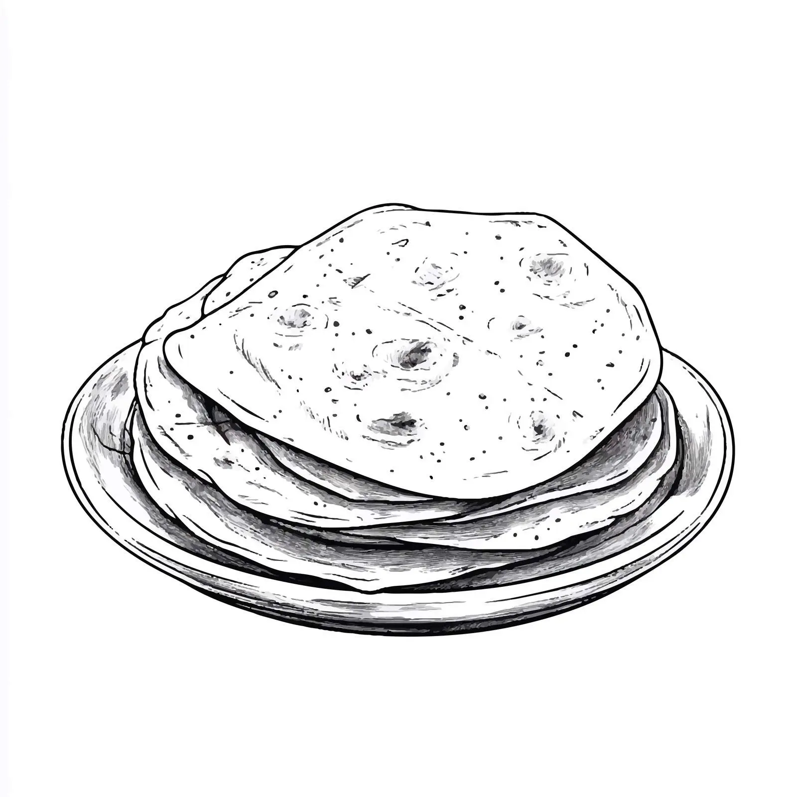 Hand-Drawn Indian Tortillas Sketch on White Background – free flatbread image from Dotvec