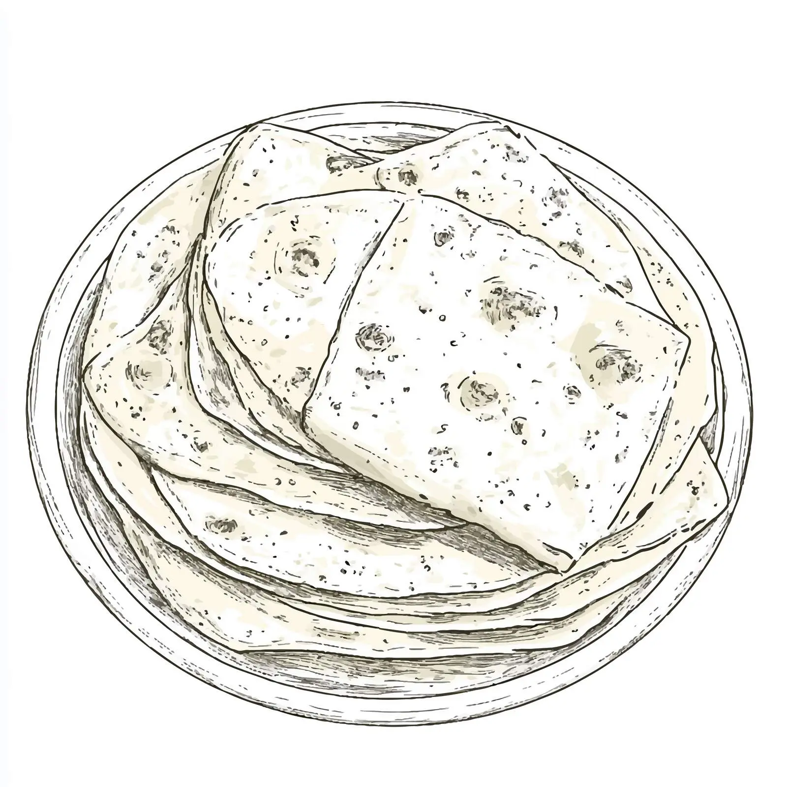 Hand-Drawn Indian Tortillas Sketch on White Background – free flatbread image from Dotvec