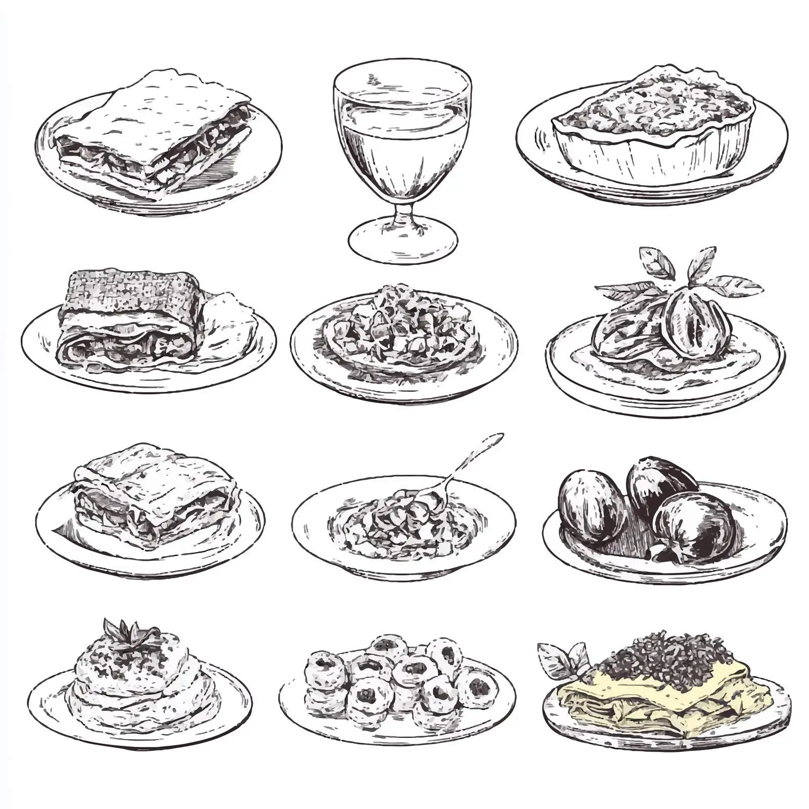 Hand-Drawn Italian Cuisine Sketch - Carpaccio & Tagliatelle — free download from Dotvec