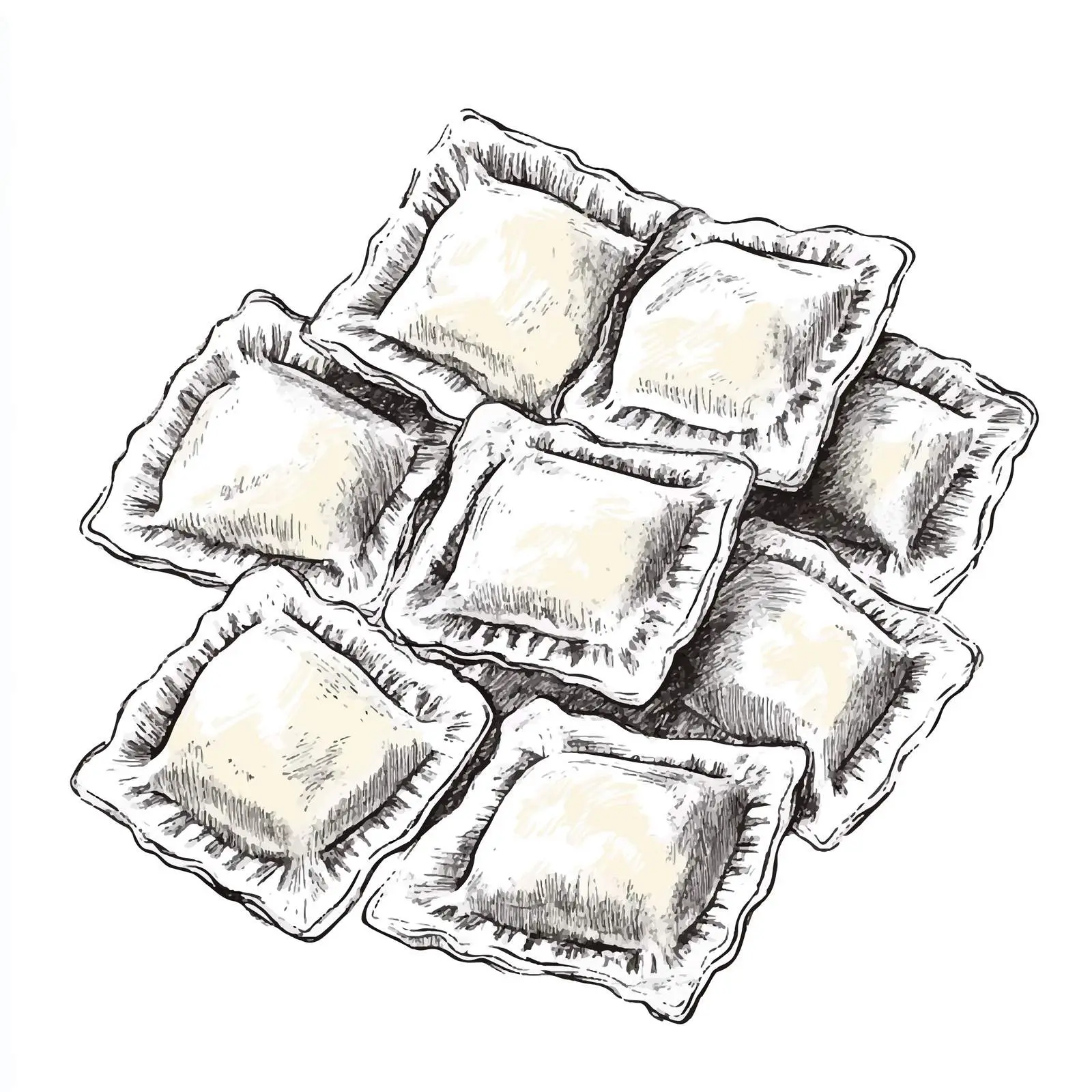 Hand-Drawn Italian Ravioli with Meat and Cheese Filling – free dumpling image from Dotvec