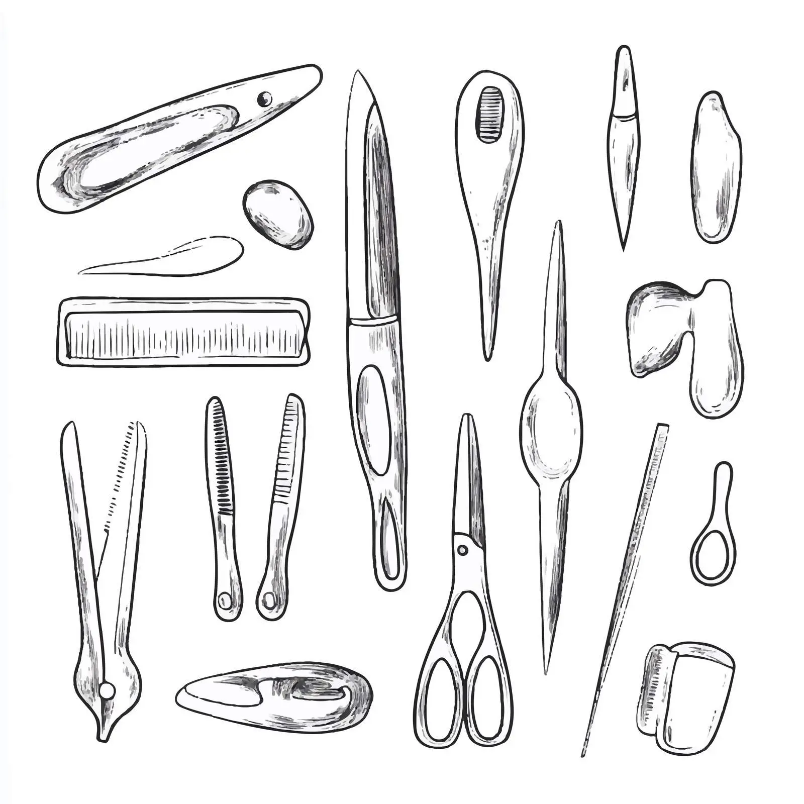 Hand-Drawn Manicure and Pedicure Tool Set – free nail tools image from Dotvec