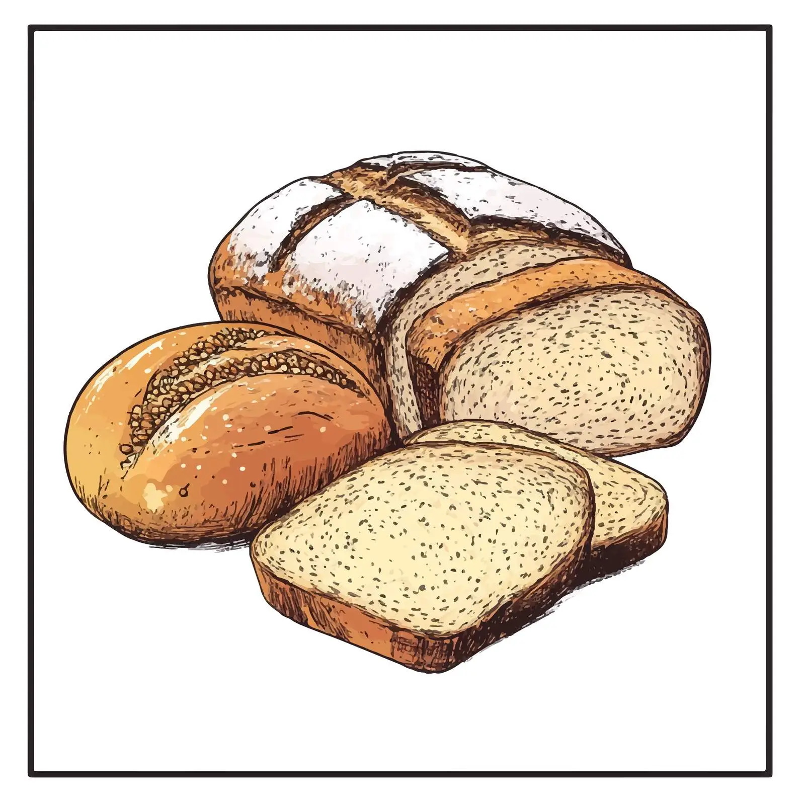 Hand-Drawn Multigrain Bread Sketch on White Background — free download from Dotvec