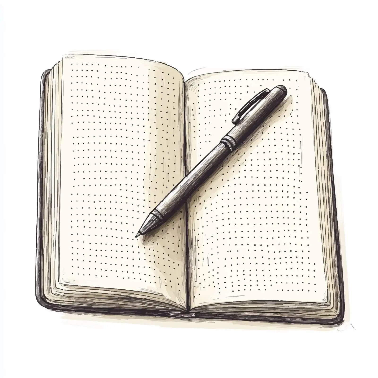 Hand-Drawn Open Notebook with Pen Illustration — free download from Dotvec