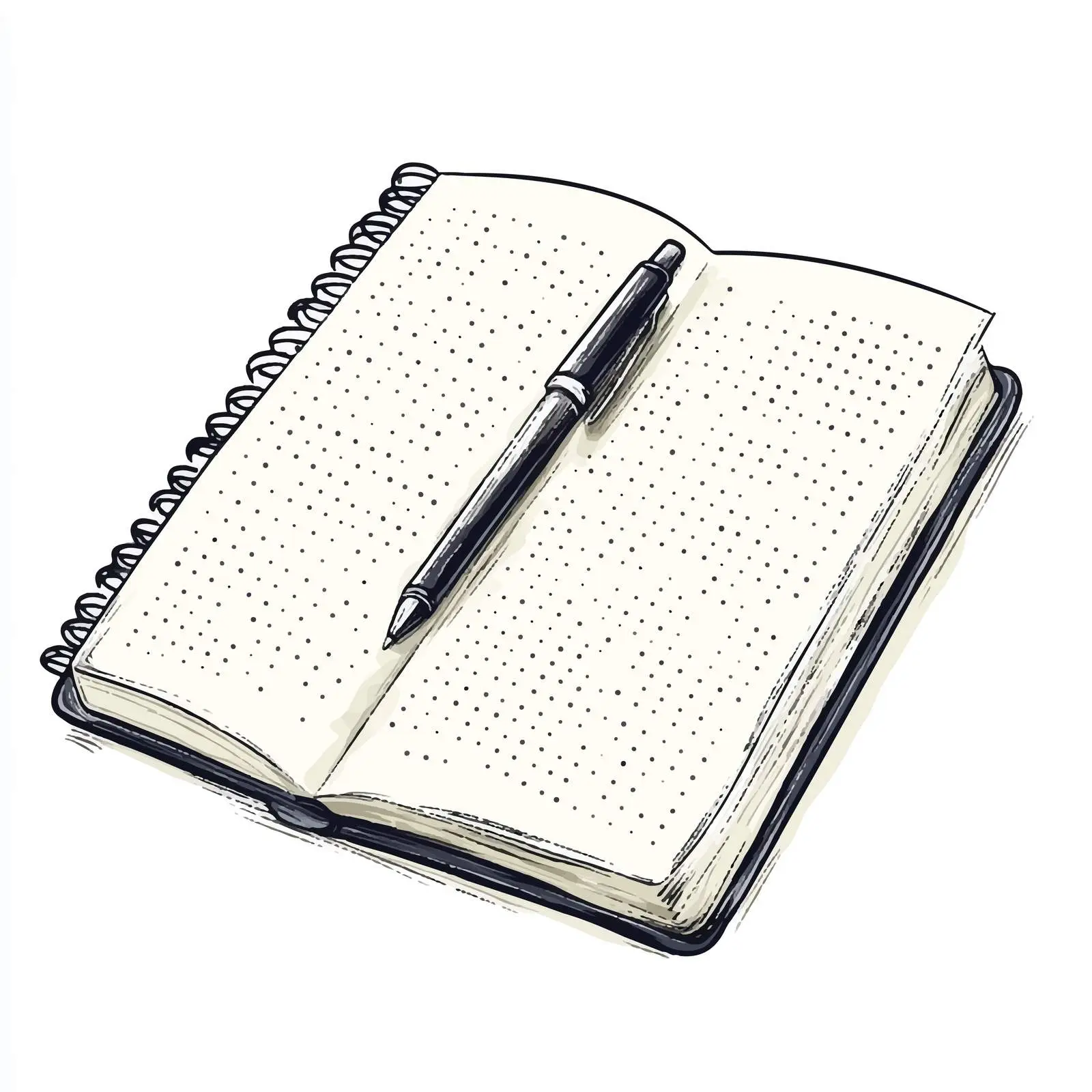 Hand-Drawn Open Notebook with Pen Illustration — free download from Dotvec