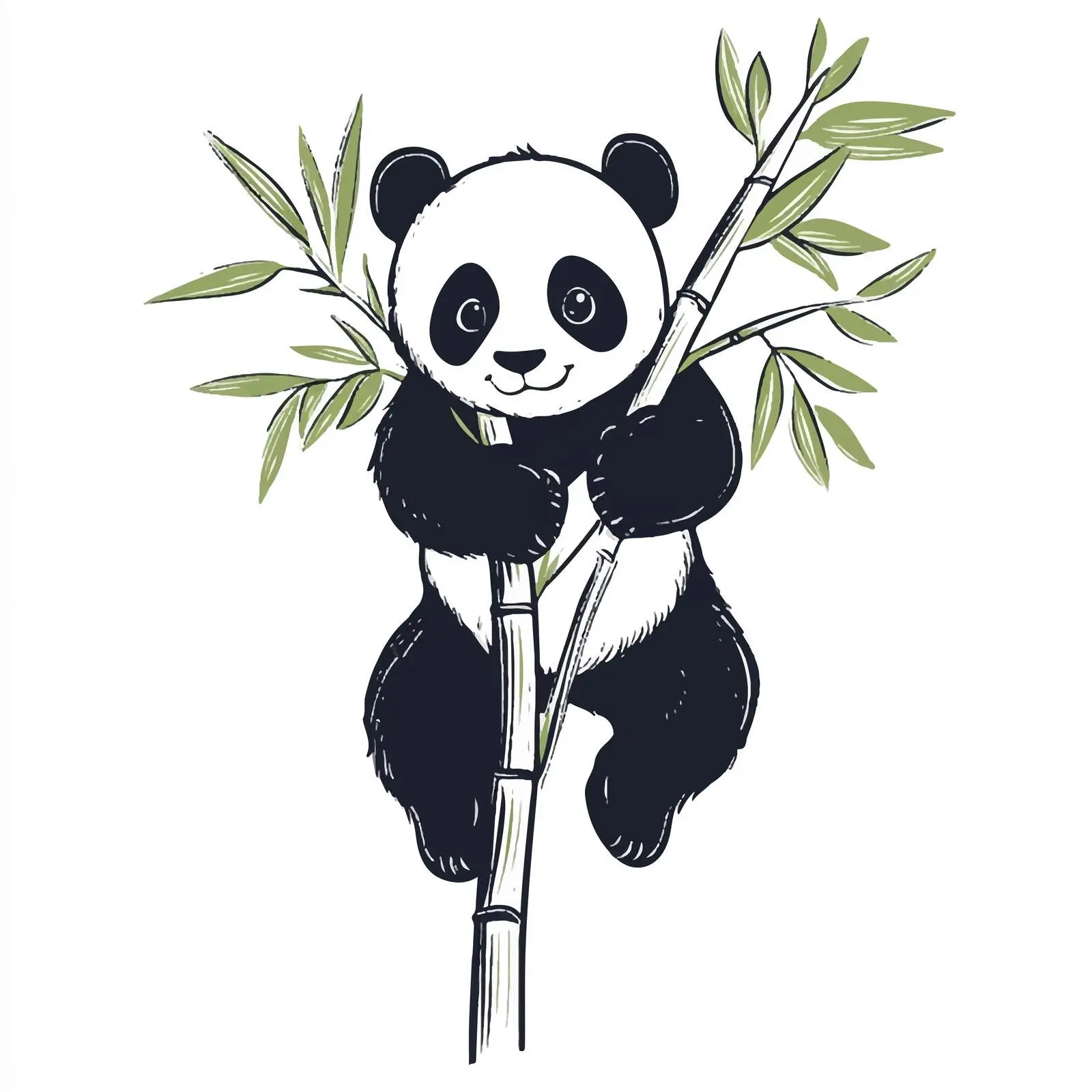 Hand-Drawn Panda Climbing Bamboo Vector Art — free download from Dotvec