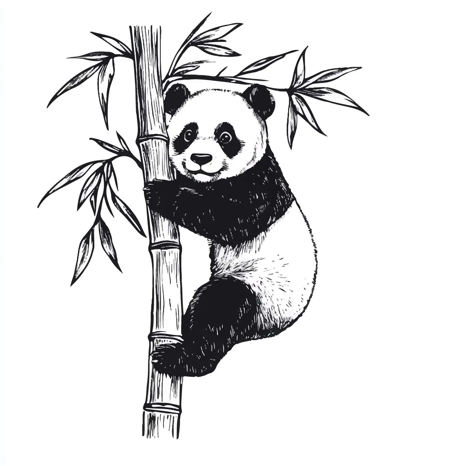Hand-Drawn Panda Climbing Bamboo Vector Art — free download from Dotvec