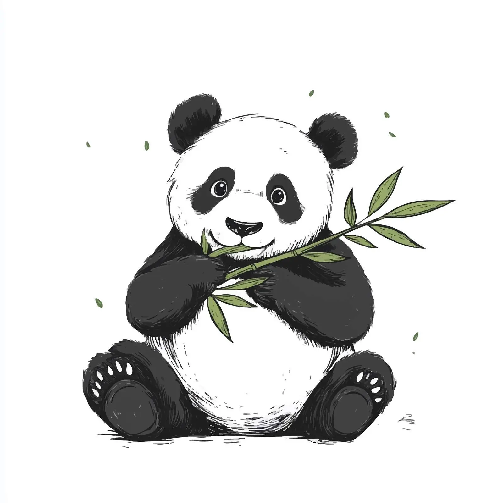 Hand-Drawn Panda Sketch Eating Bamboo — free download from Dotvec
