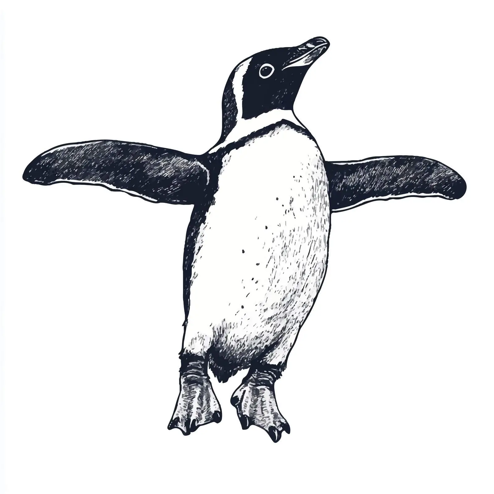 Penguin Sketch Attempting to Fly on White Background — free download from Dotvec