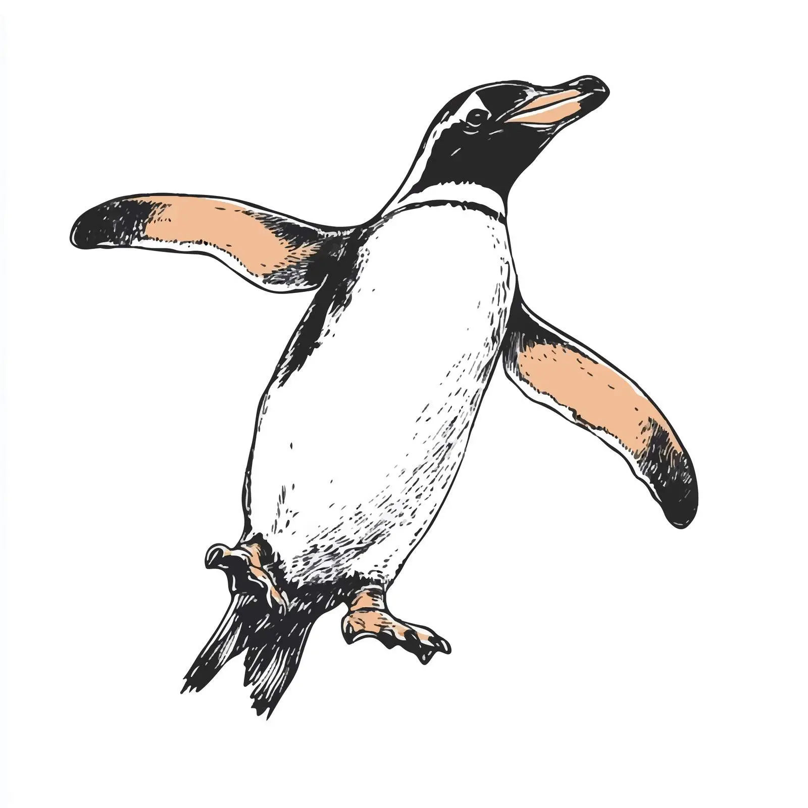 Penguin Sketch Attempting Flight on White Background — free download from Dotvec