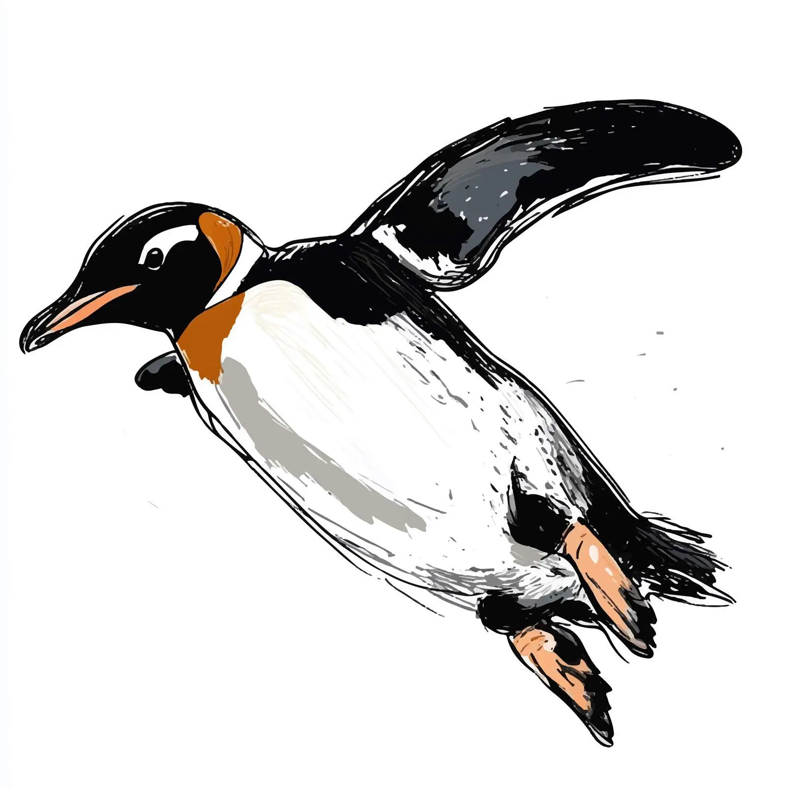 Penguin Sketch Attempting Flight on White Background — free download from Dotvec