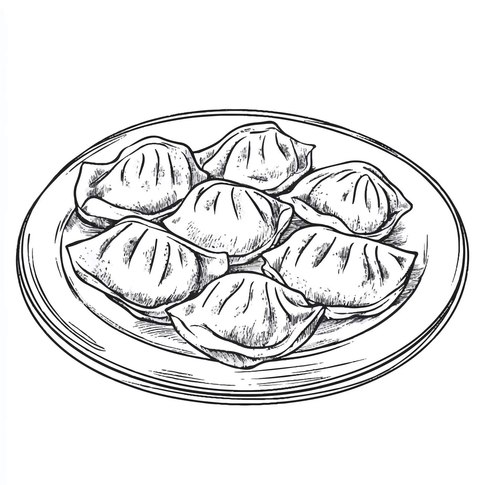 Hand-Drawn Dumplings on White Plate Illustration — free download from Dotvec