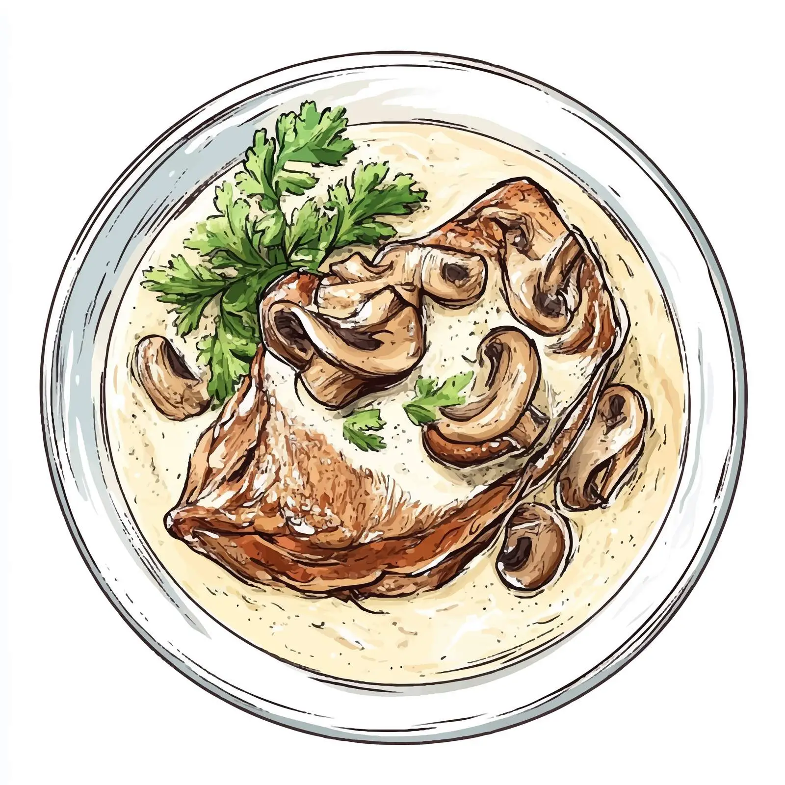 Hand-Drawn Pork in Creamy Mushroom Sauce — free download from Dotvec