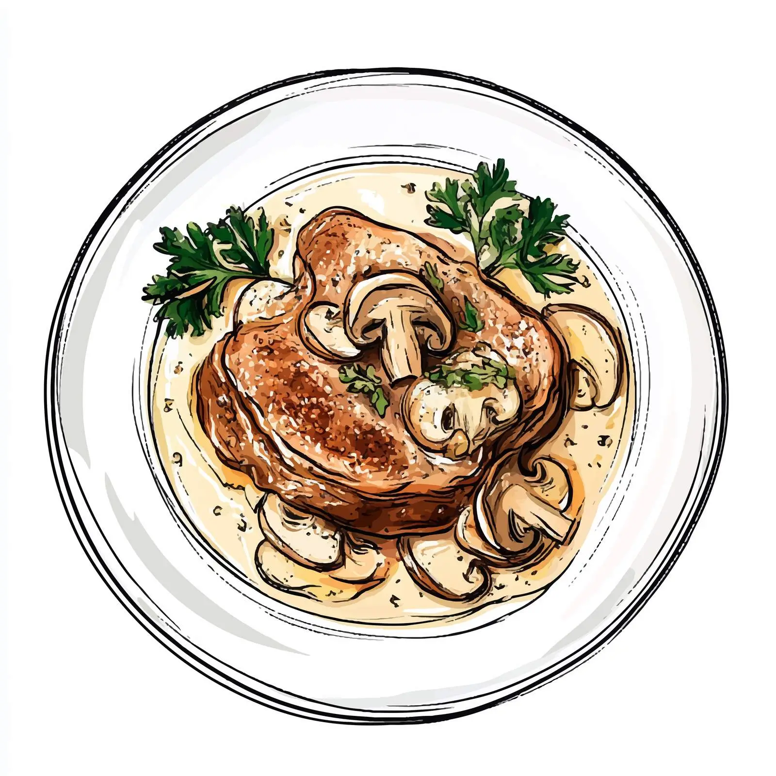 Hand Drawn Pork in Creamy Mushroom Sauce — free download from Dotvec