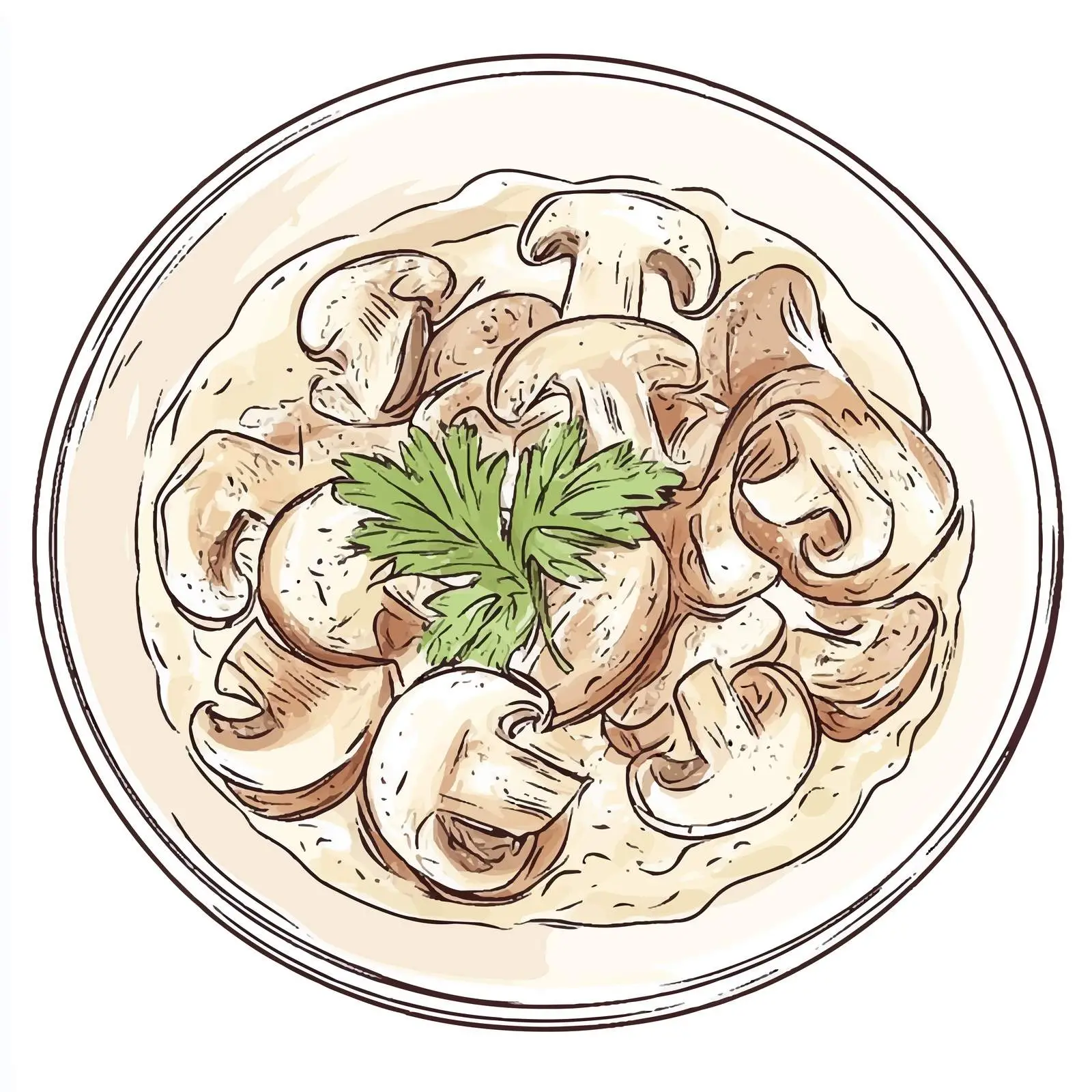 Hand-Drawn Pork in Creamy Mushroom Sauce — free download from Dotvec